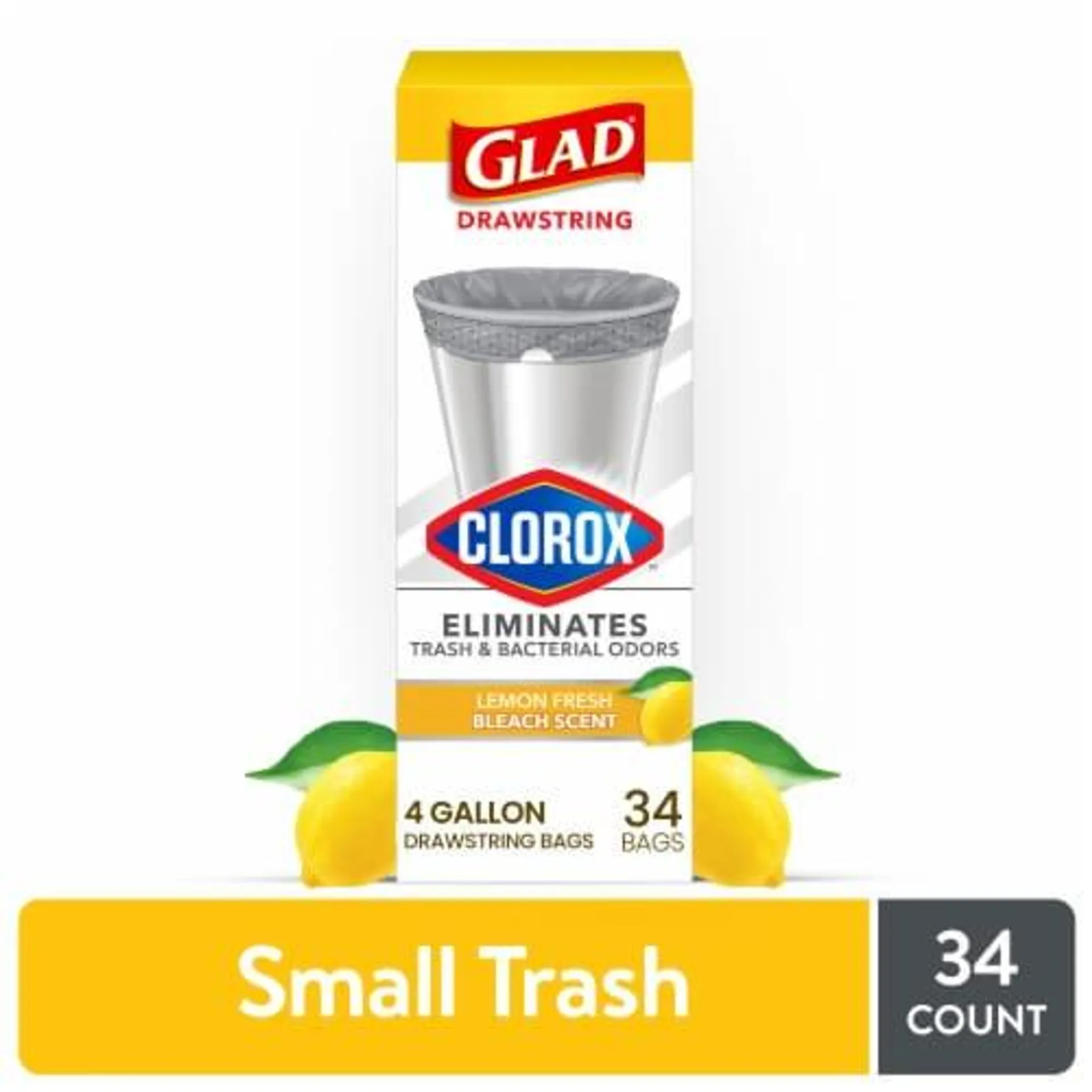 Glad with Clorox Lemon Fresh Bleach Scent Small Drawstring Trash Bags