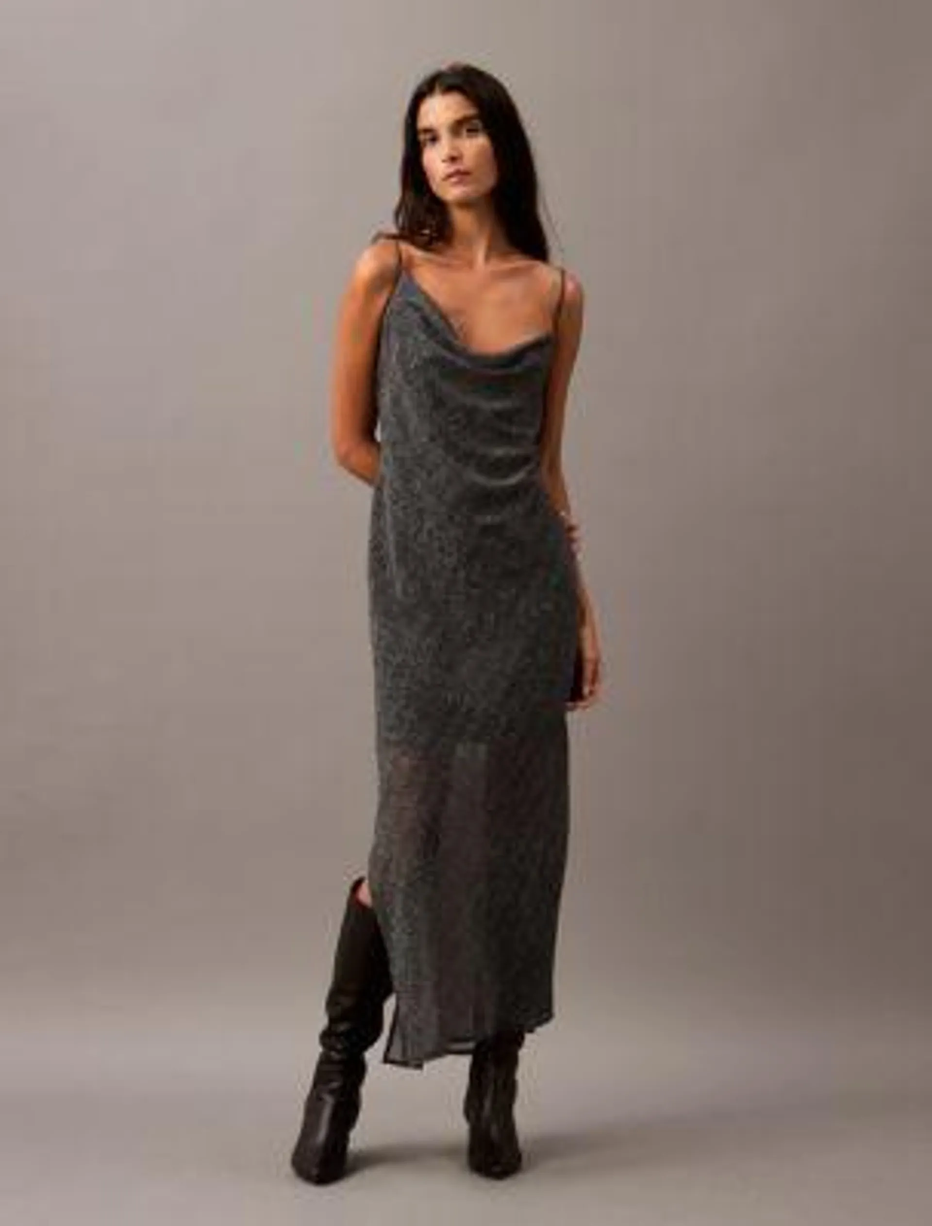 Chiffon Printed Asymmetrical Maxi Dress