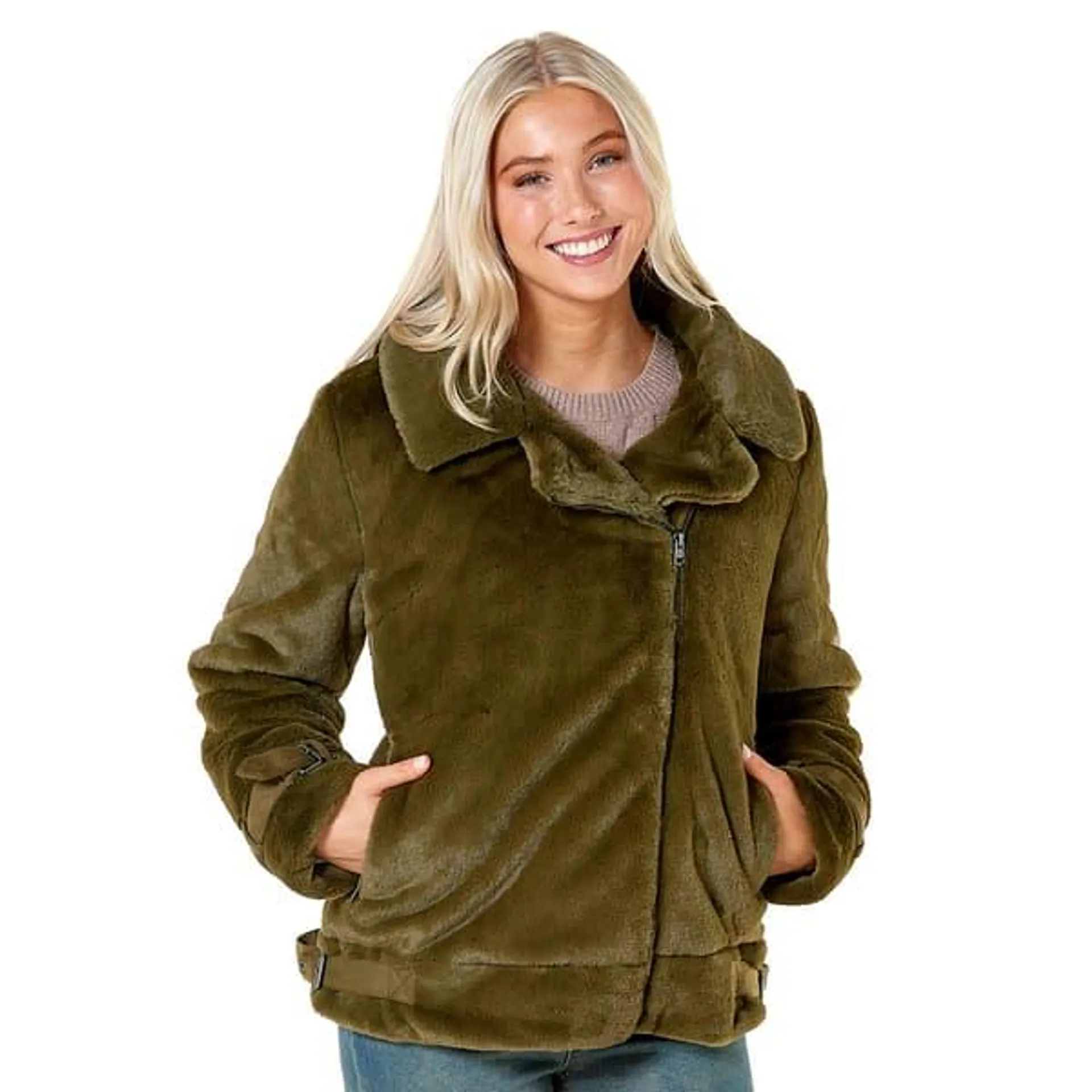 Womens Cuddl Duds® Plush Motorcycle Jacket