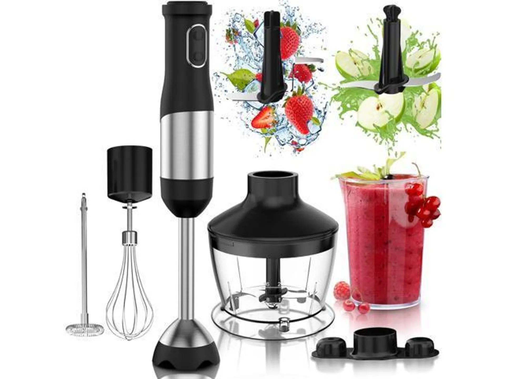 LINKChef 7 in 1 Immersion Blender Scratch Resistant, 2 Titanium Steel Blades 800W Hand Blender, 20 Speed and Turbo Mode Stick Blender Immersion with Whisk, Milk Frother, Food Processor, Beaker