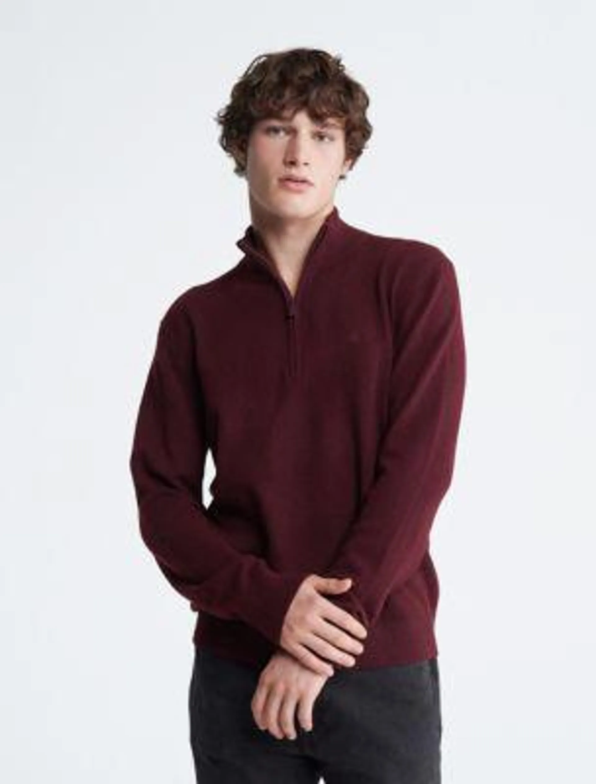 Merino Wool Blend Quarter Zip Sweater