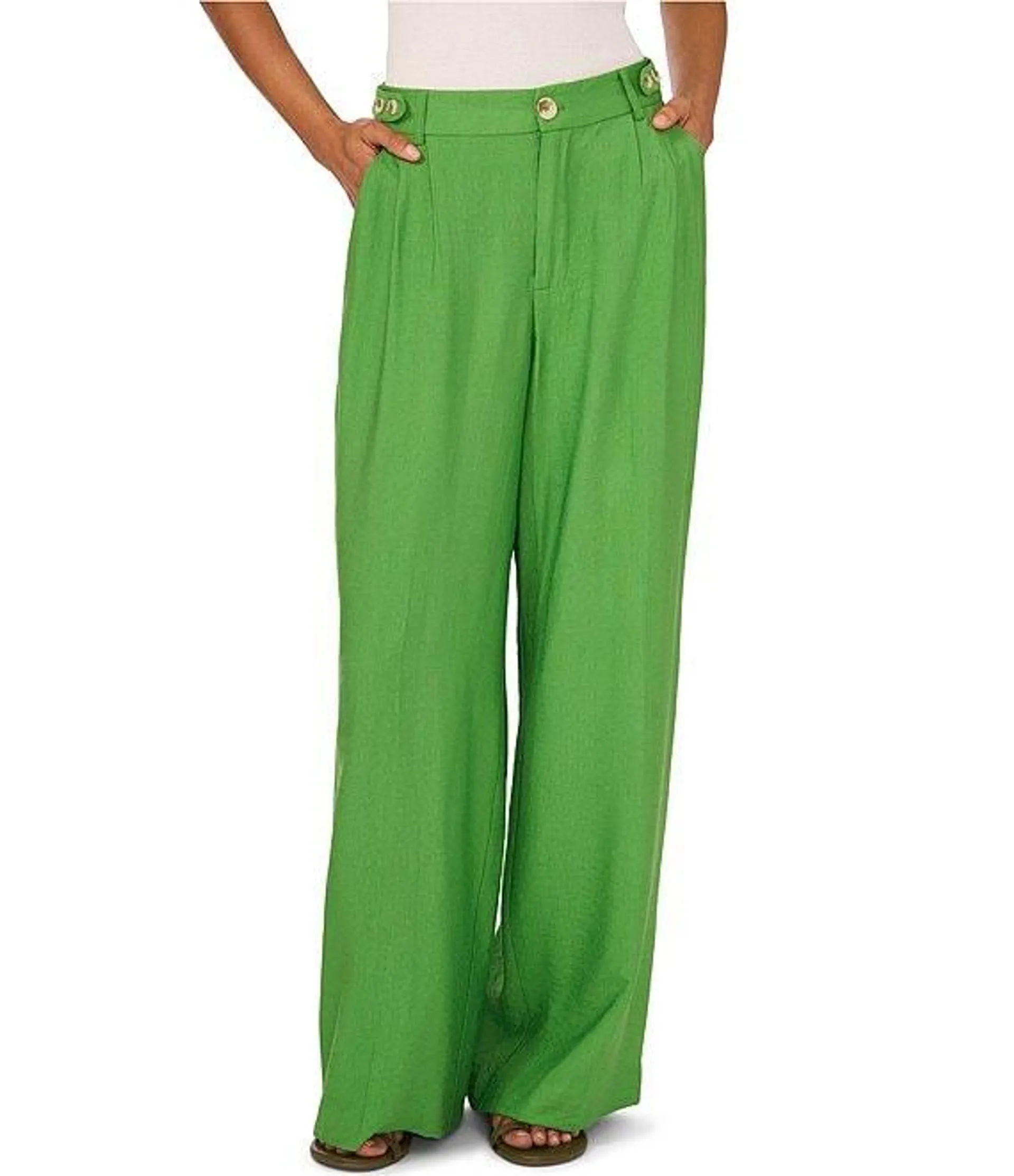 Rumple Twill Button Detail Coordinating Wide Leg Pants