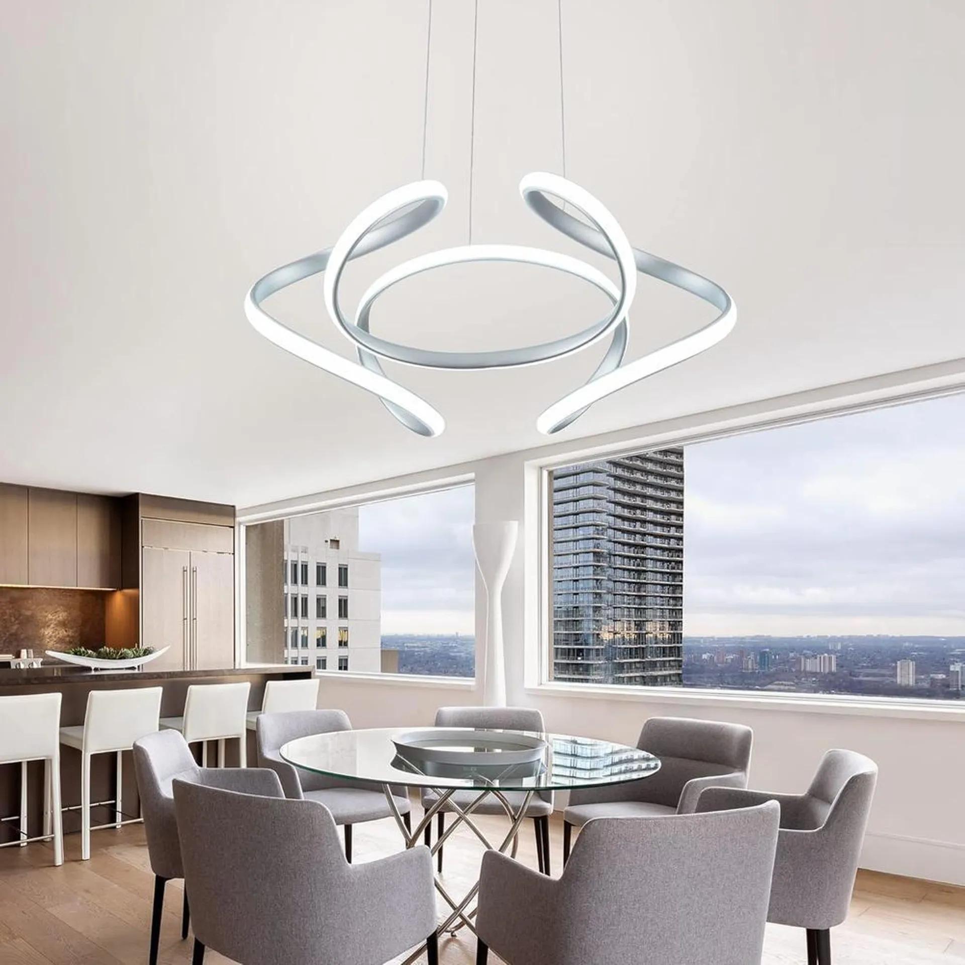 Great Choice Products Modern Led Pendant Light Contemporary Led Chandelier With Irregular Rings, Adjustable Ceiling Hanging Lighting Fixture For D…