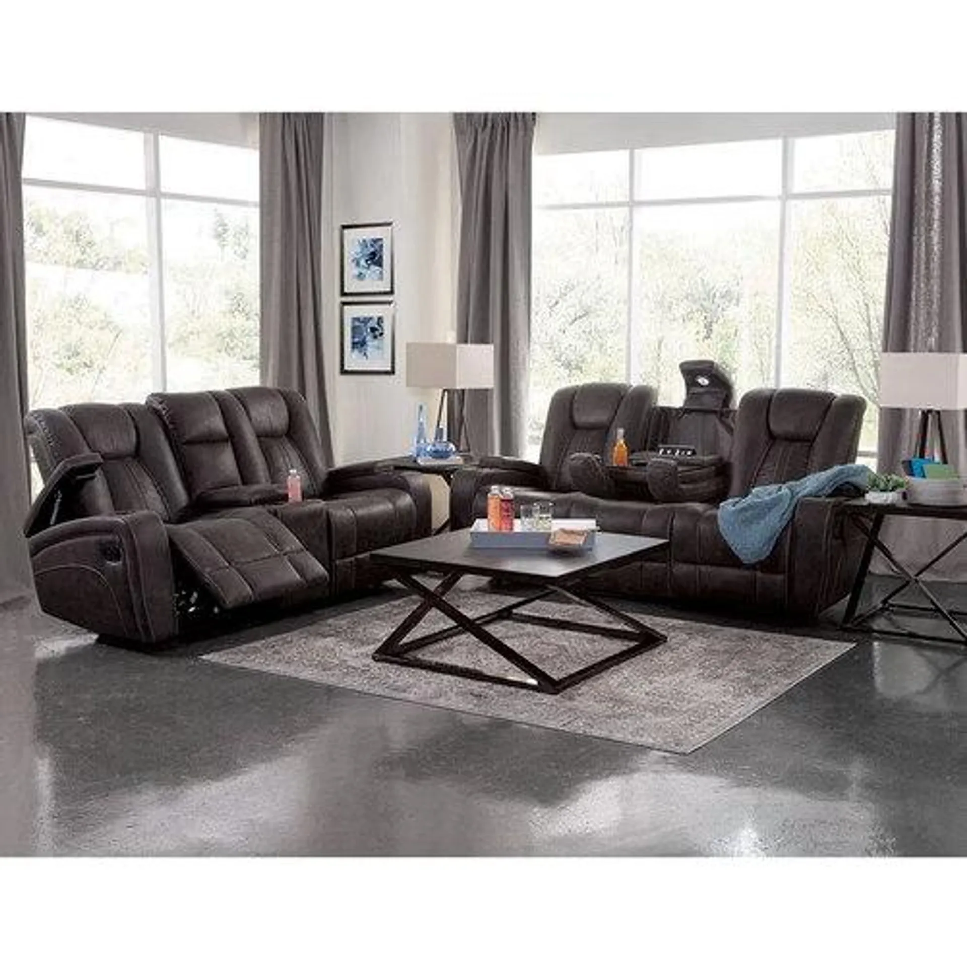 Cowboy Dual Reclining Sofa with Dropdown Table & Glider Loveseat