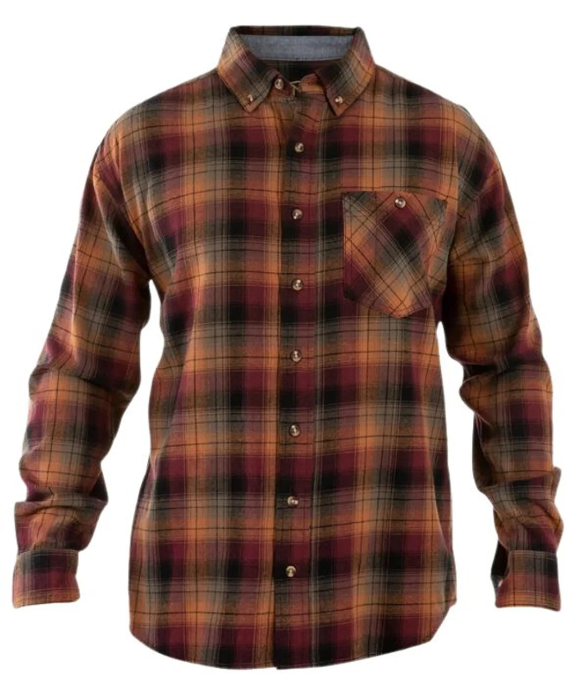 Noble Outfitters Men's Caramel/Port Plaid Long Sleeve Flannel Shirt