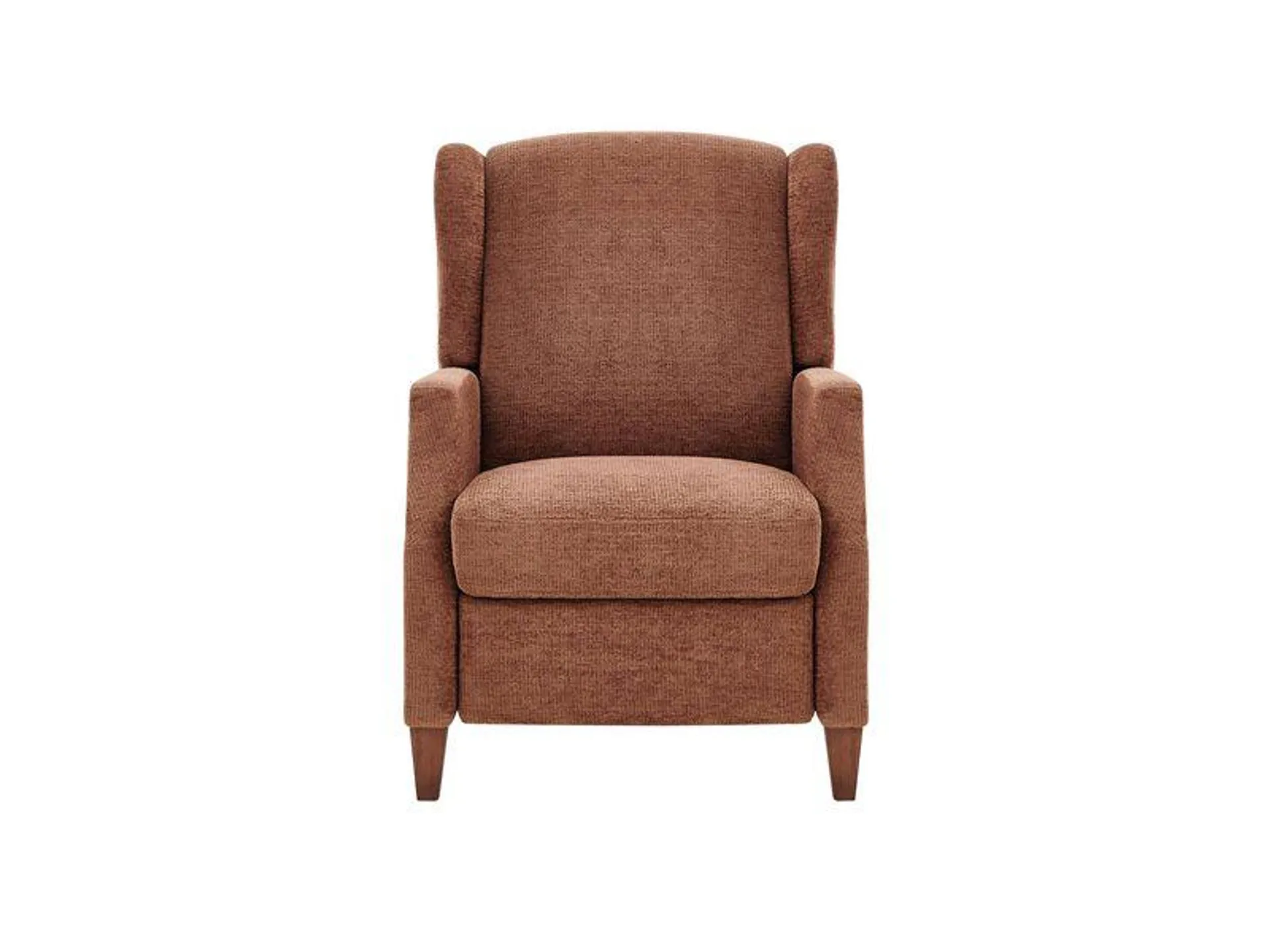 Wingback Fabric Push Back Recliner with Rivet Detailing.