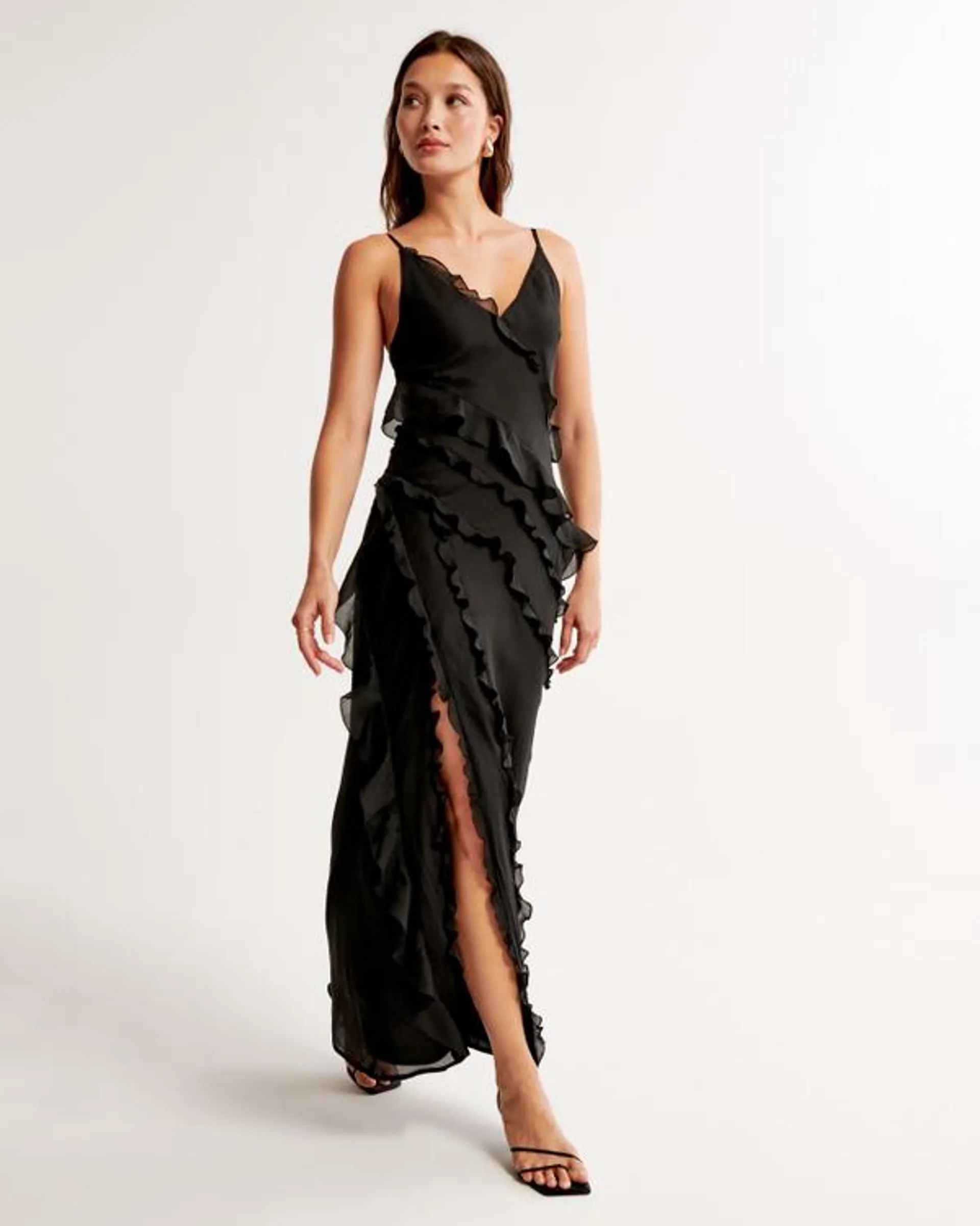 Draped Ruffle Maxi Dress