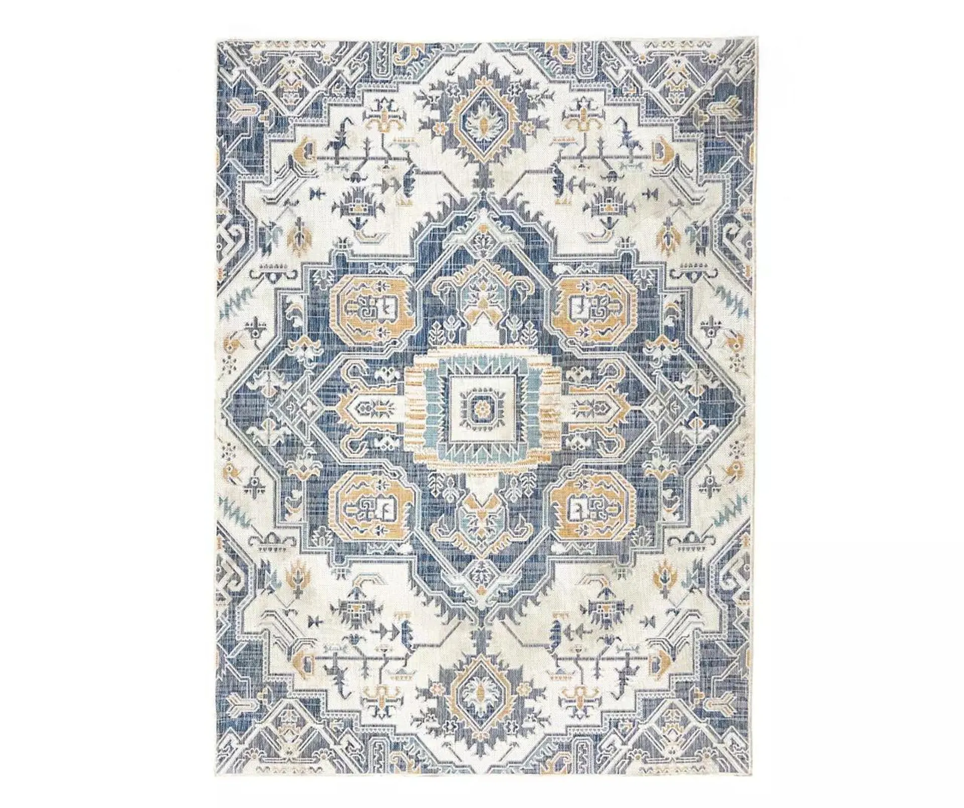 Birchcrest Blue & Tan Geo Ornamental Outdoor Area Rug, (8' x 10')