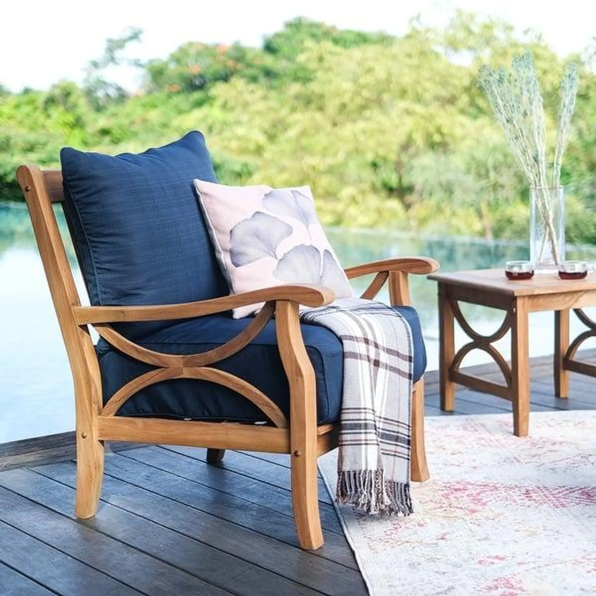 Cambridge Casual Lowell Teak Patio Club Chair with Cushion