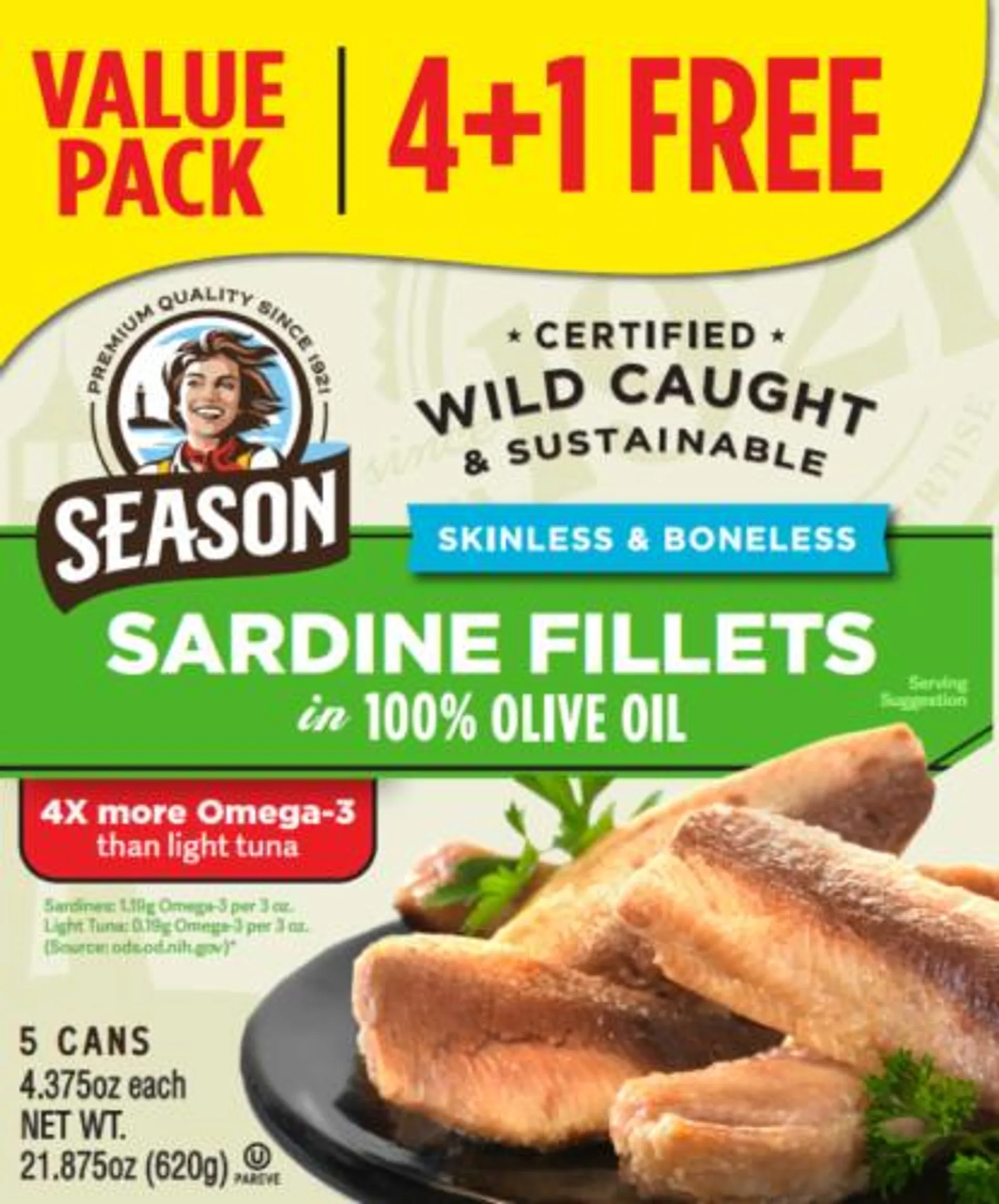 Season Wild Caught Skinless & Boneless Sardine Fillets In 100% Olive Oil