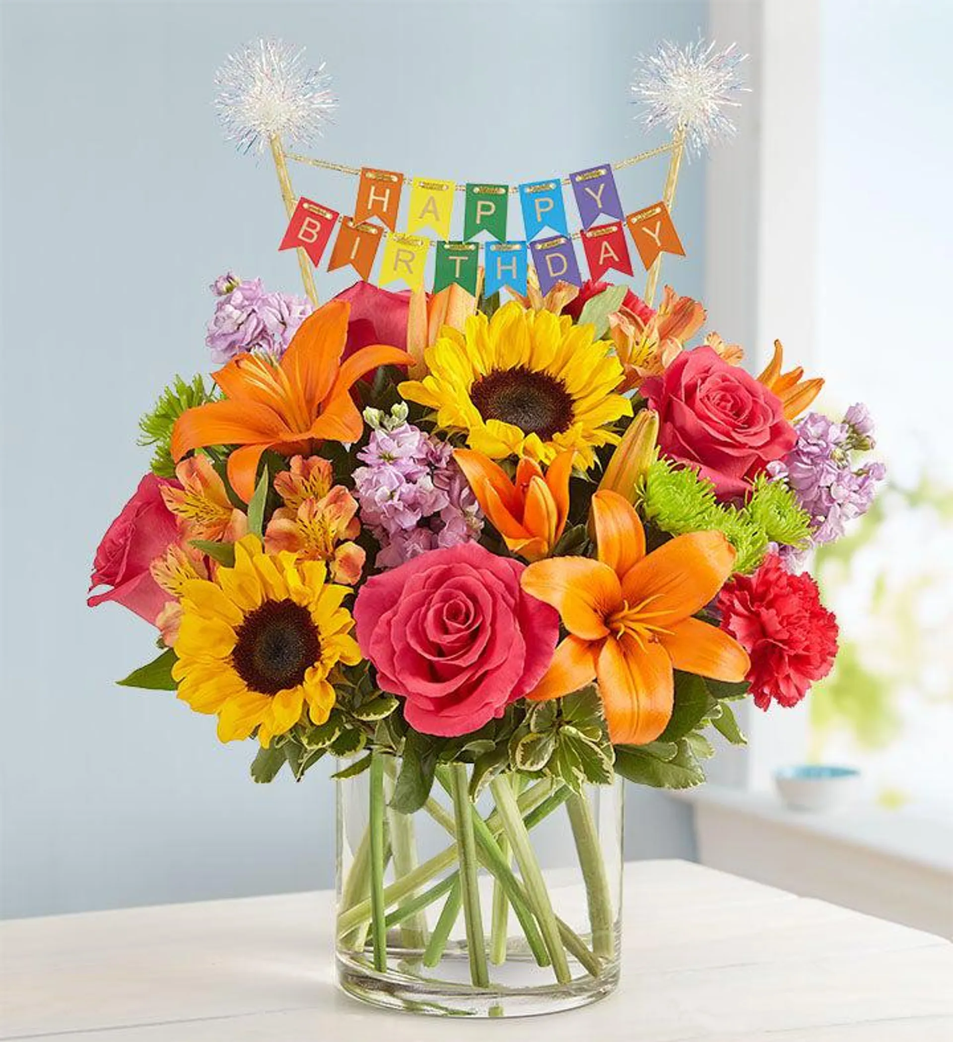 Floral Embrace ™ with Happy Birthday Banner