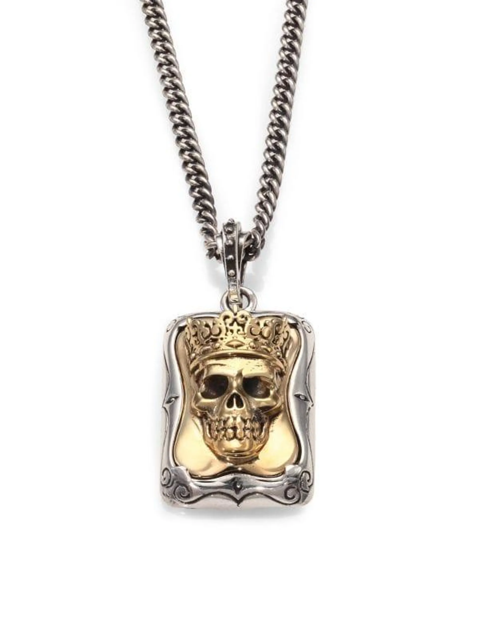 Sterling Silver Crowned Skull Pendant Necklace