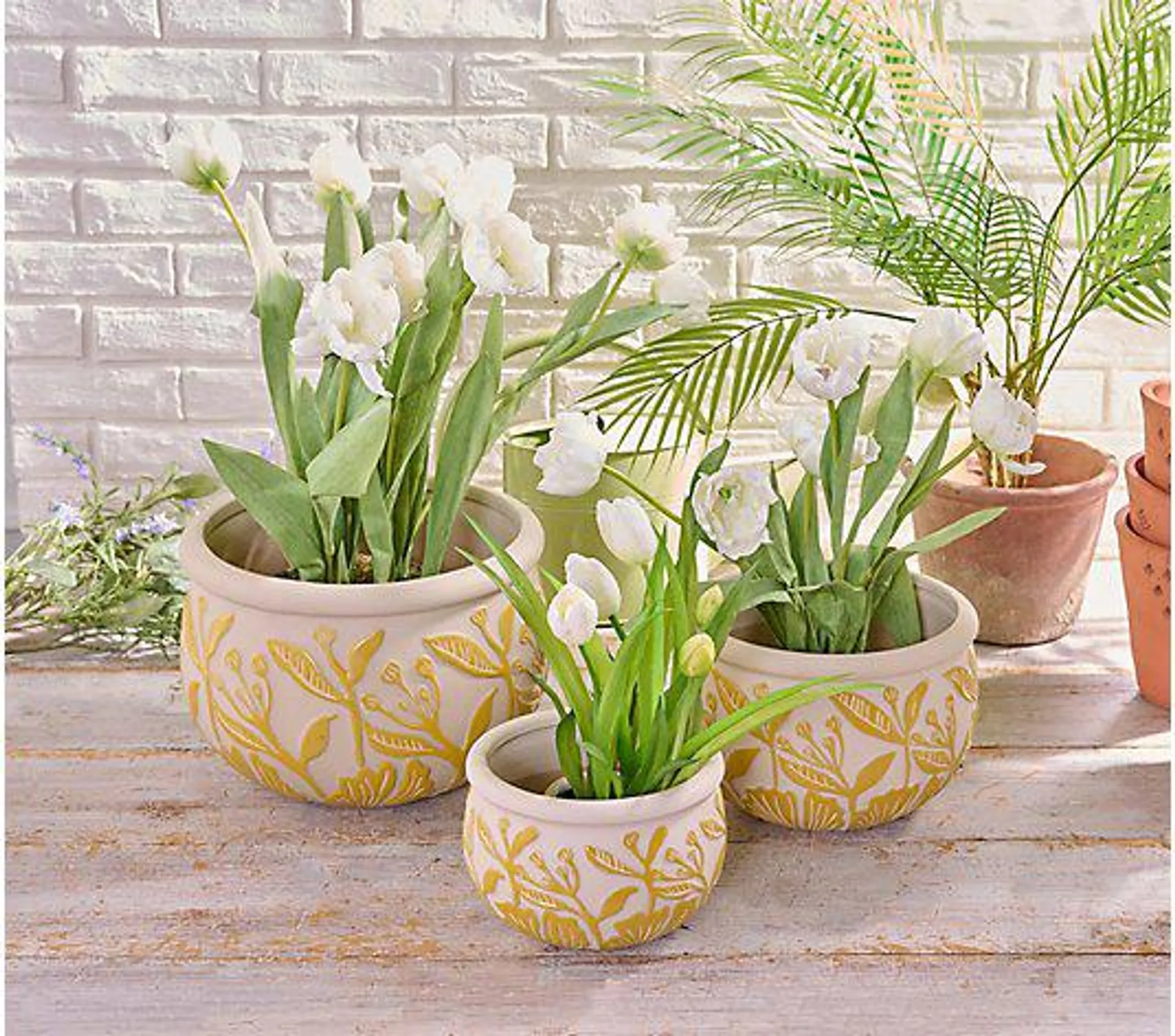 Marigold Set of 3 8", 9" & 12.5" Hand-Painted Ceramic Planter