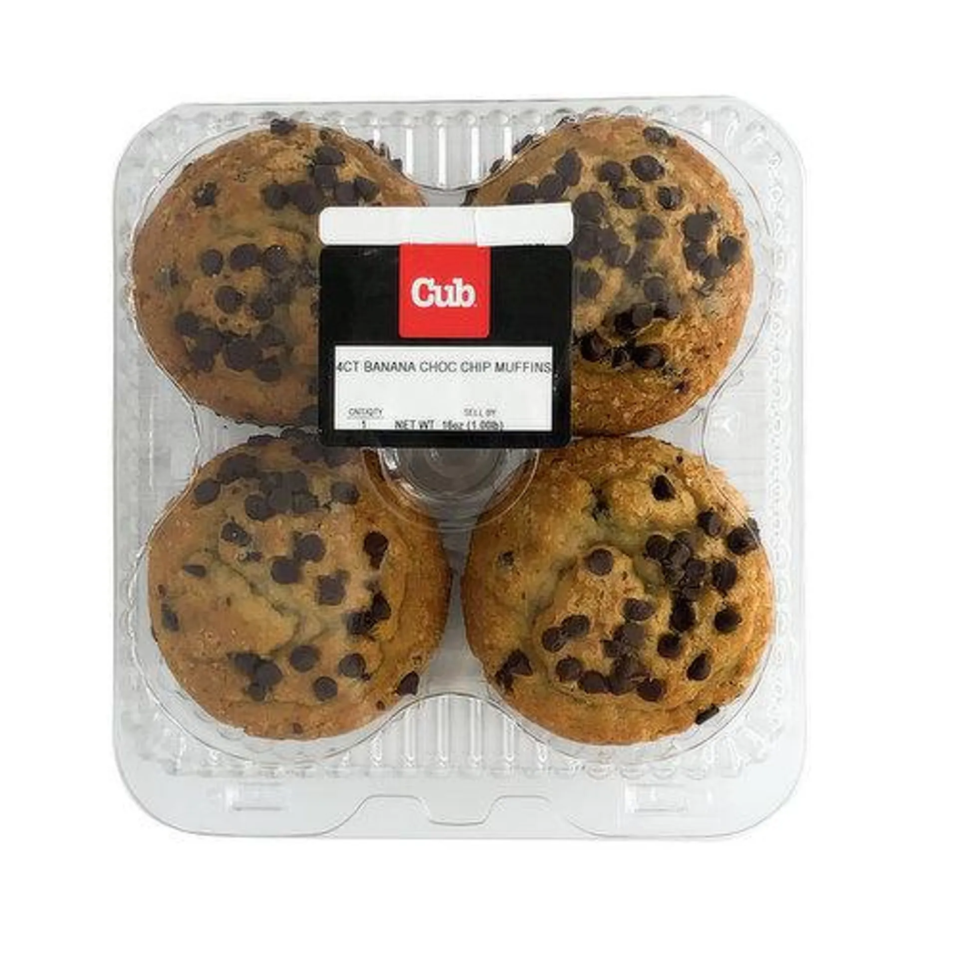 Cub Bakery Banana Chocolate Chip Muffins 4 Count, 1 Each