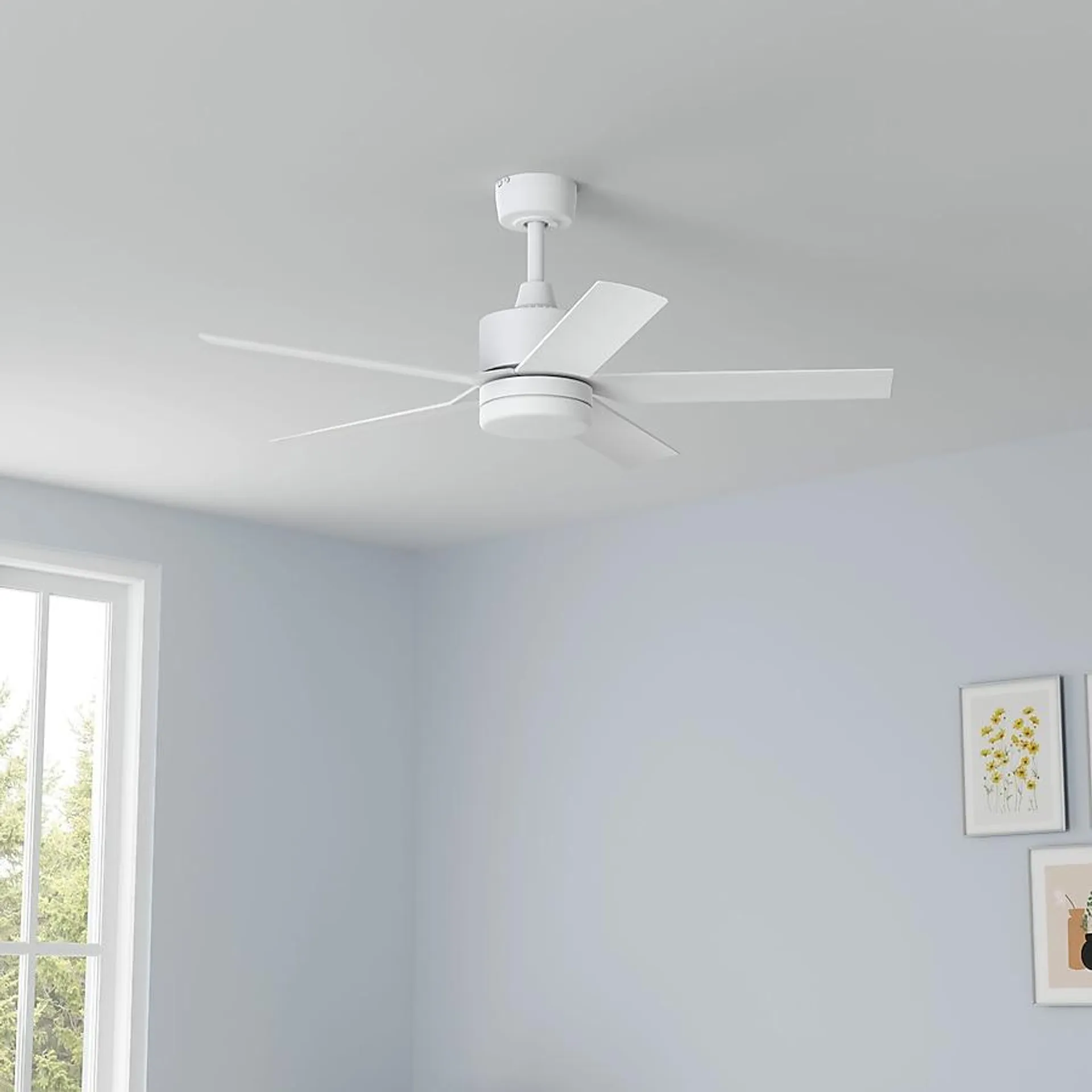 Harbor Breeze Reidsport 44-in Color-Changing Integrated LED Outdoor Downrod or Flush Mount Matte White with Matte White Blades Ceiling Fan With Light - Remote Included ( 5 -Blade )