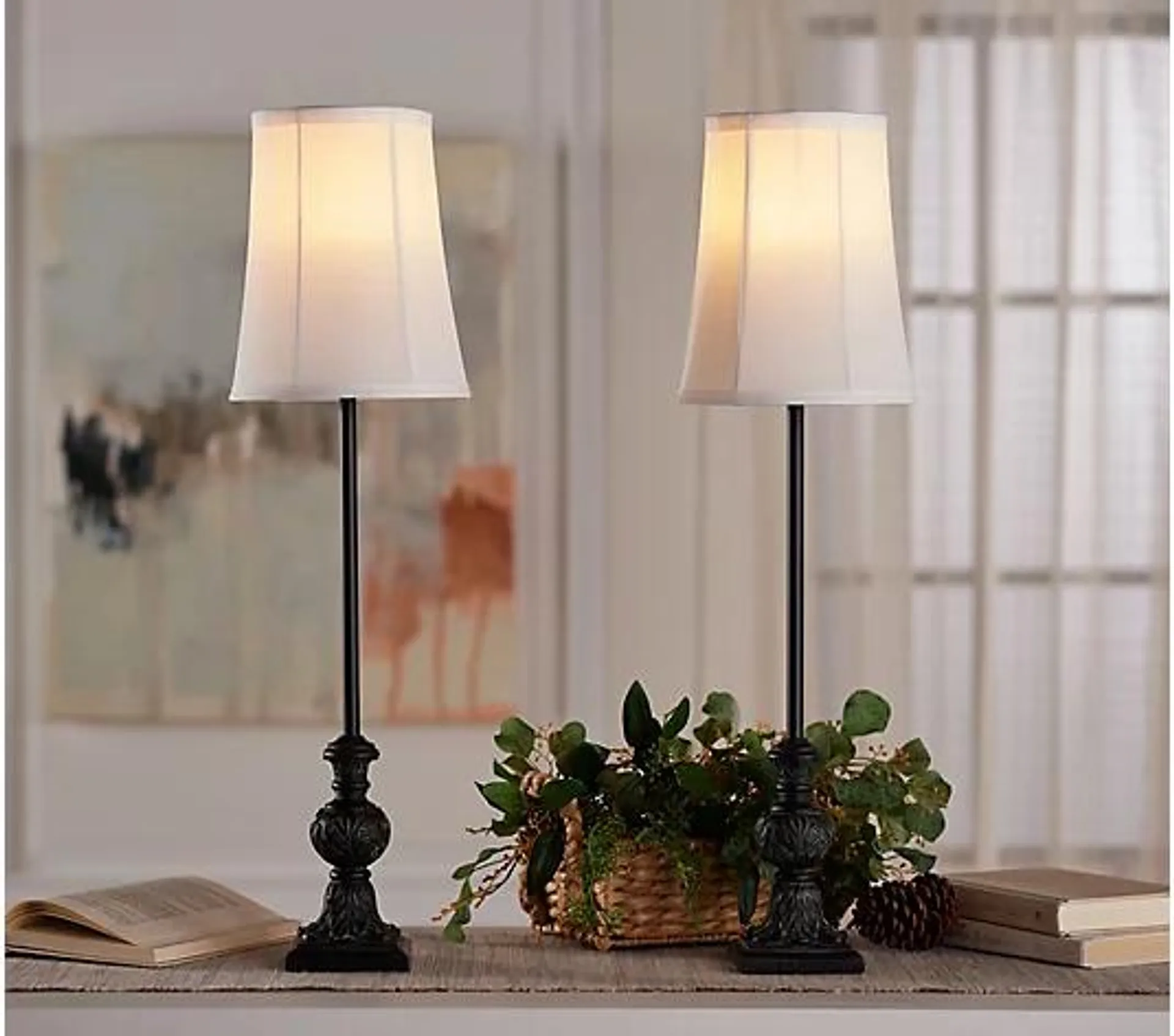 Set of (2) 28" Embossed Leaf Buffet Lamps by Valerie