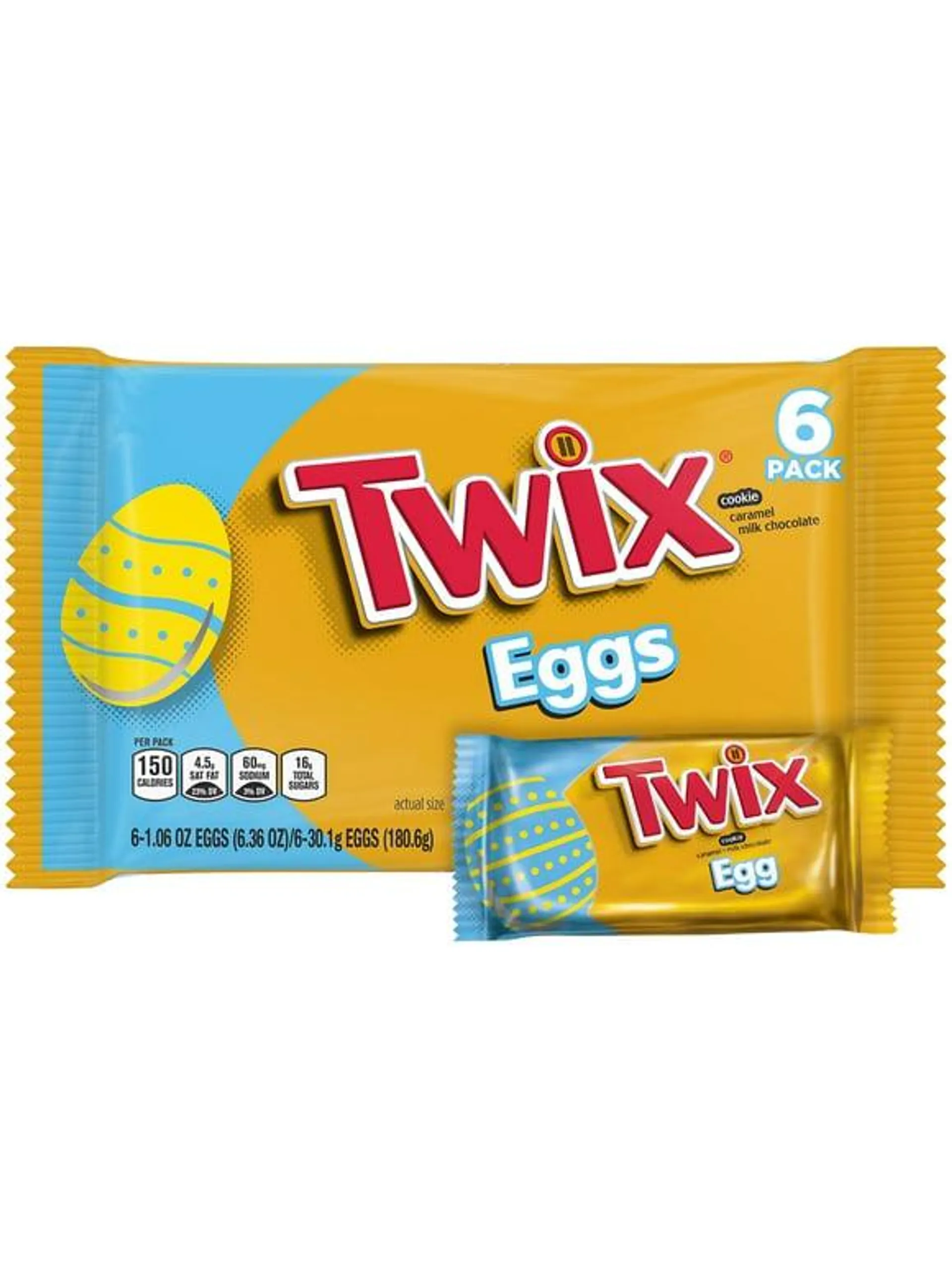 Twix Eggs Milk Chocolate Caramel Candy Bars Easter Basket Stuffers - 6 Ct Pack