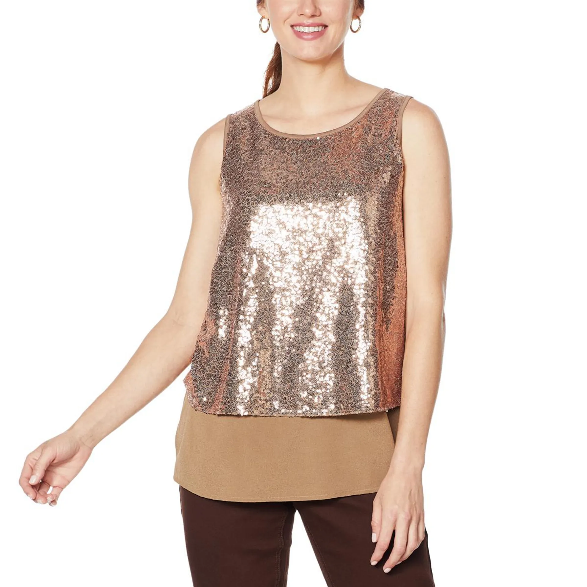 DG2 by Diane Gilman Sequined Easy Tank