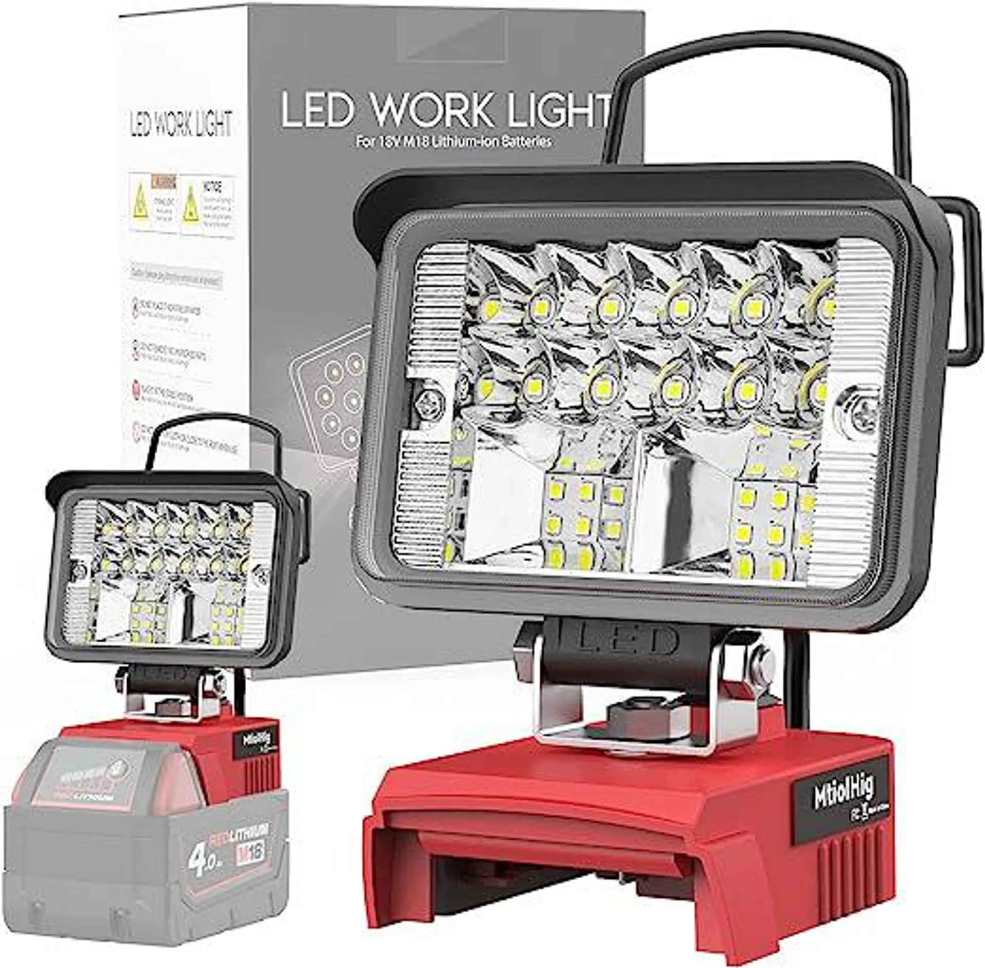 Mtiolhig LED Work Lights for Milwaukee m18 Battery, 12W 1200Lumens Battery Powered Cordless Portable Shop Light LED Job Site & Security Light with USB & Type-C Charging Port and Low Voltage Protection