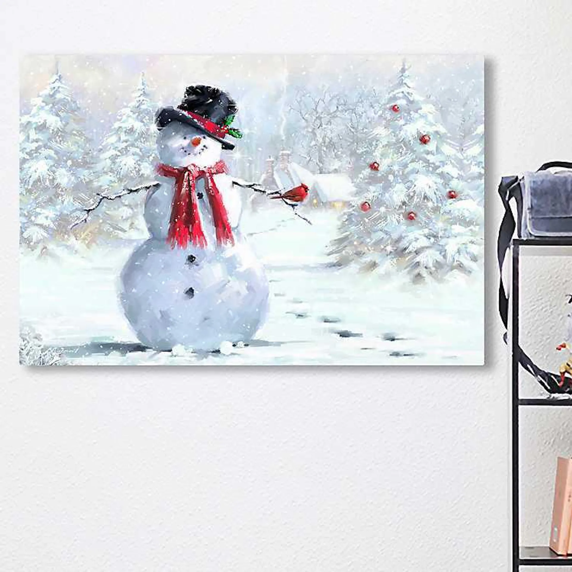 Snowman and Cardinal Canvas Art Print