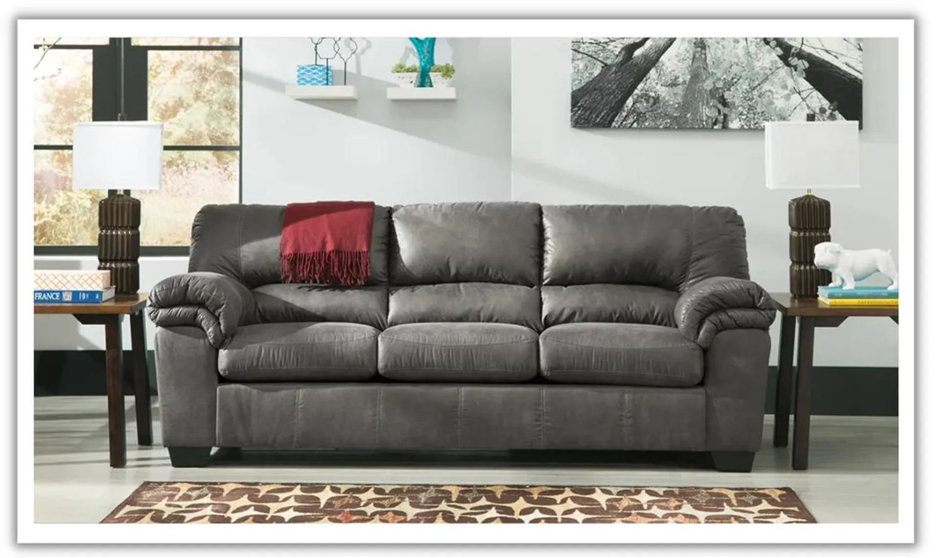 Ashley Bladen 3-Seater Faux Leather Sofa With Cushion Arms