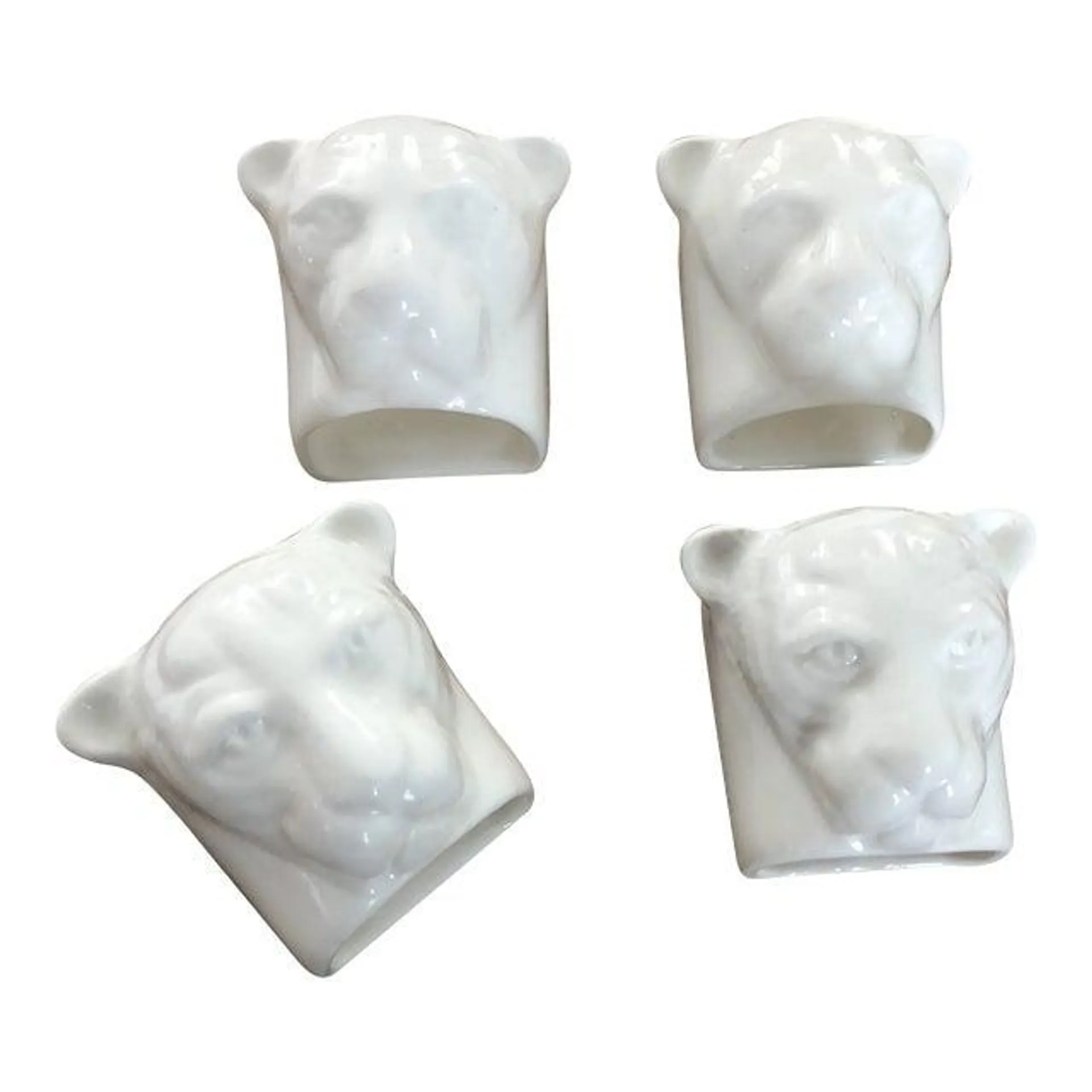 Late 20th Century White Porcelain Blanc De Chine Cheetah Napkin Rings- Set of 4