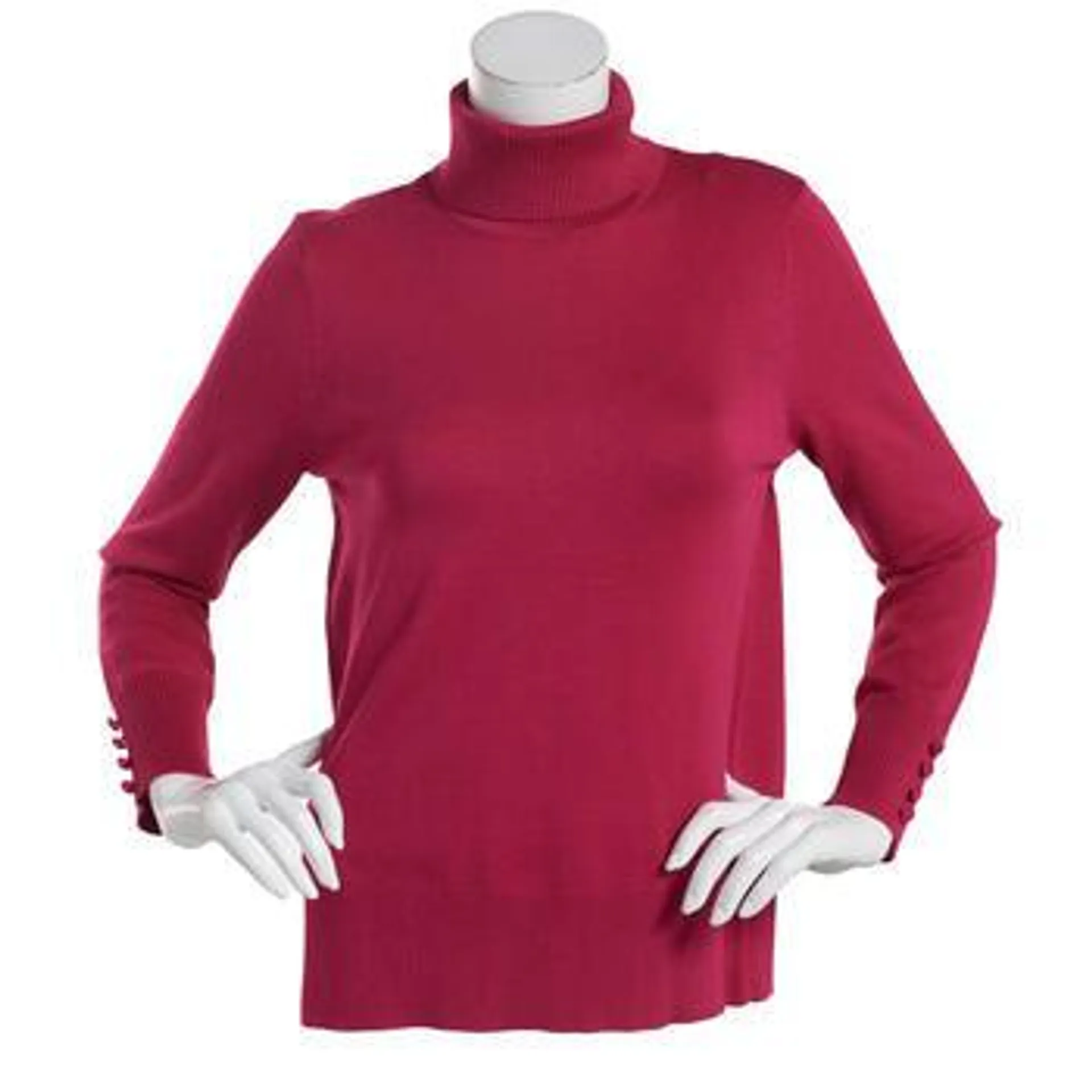 Plus Size Retrology Long Button Sleeve Turtleneck Sweater