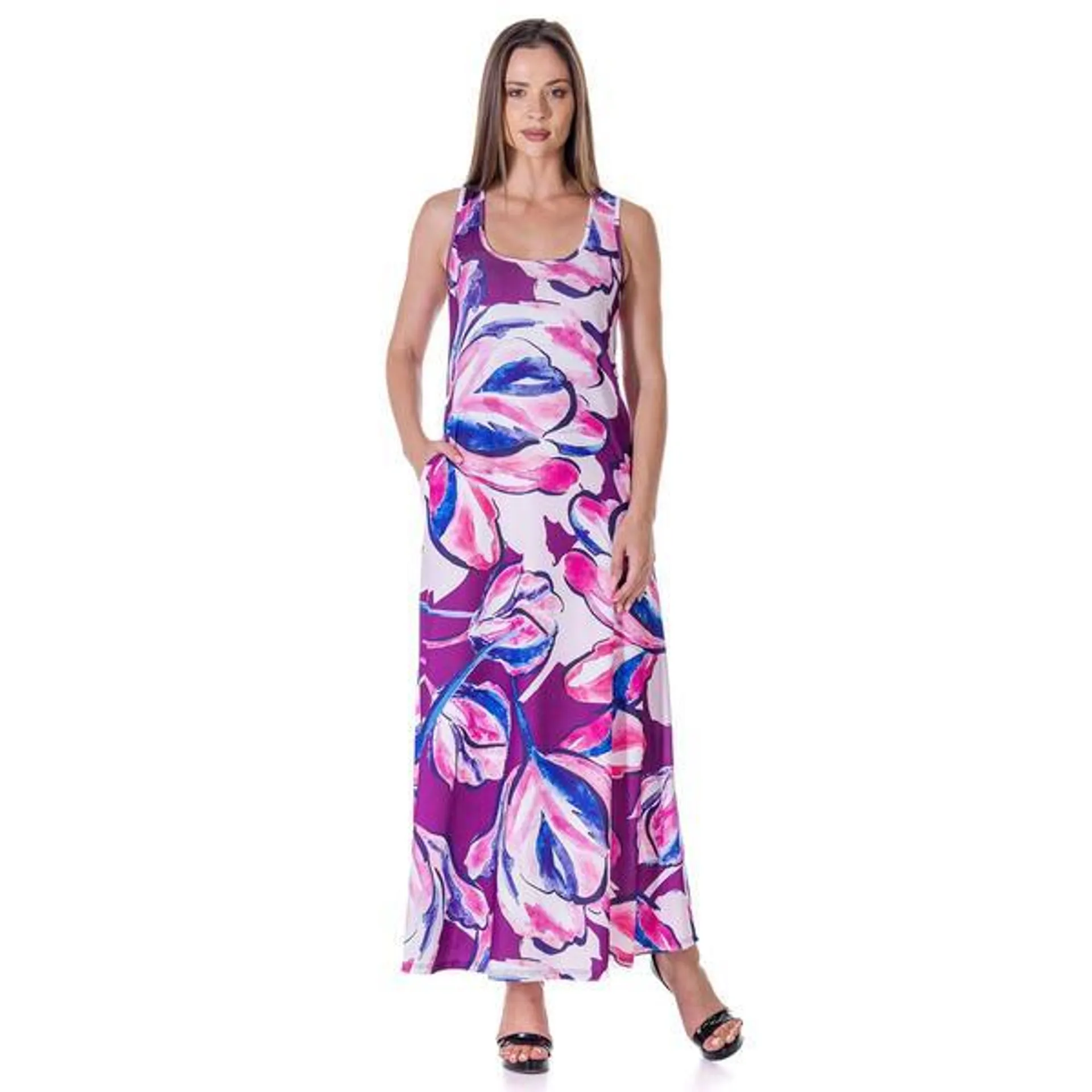 Womens 24/7 Comfort Apparel Floral A-Line Maxi Dress