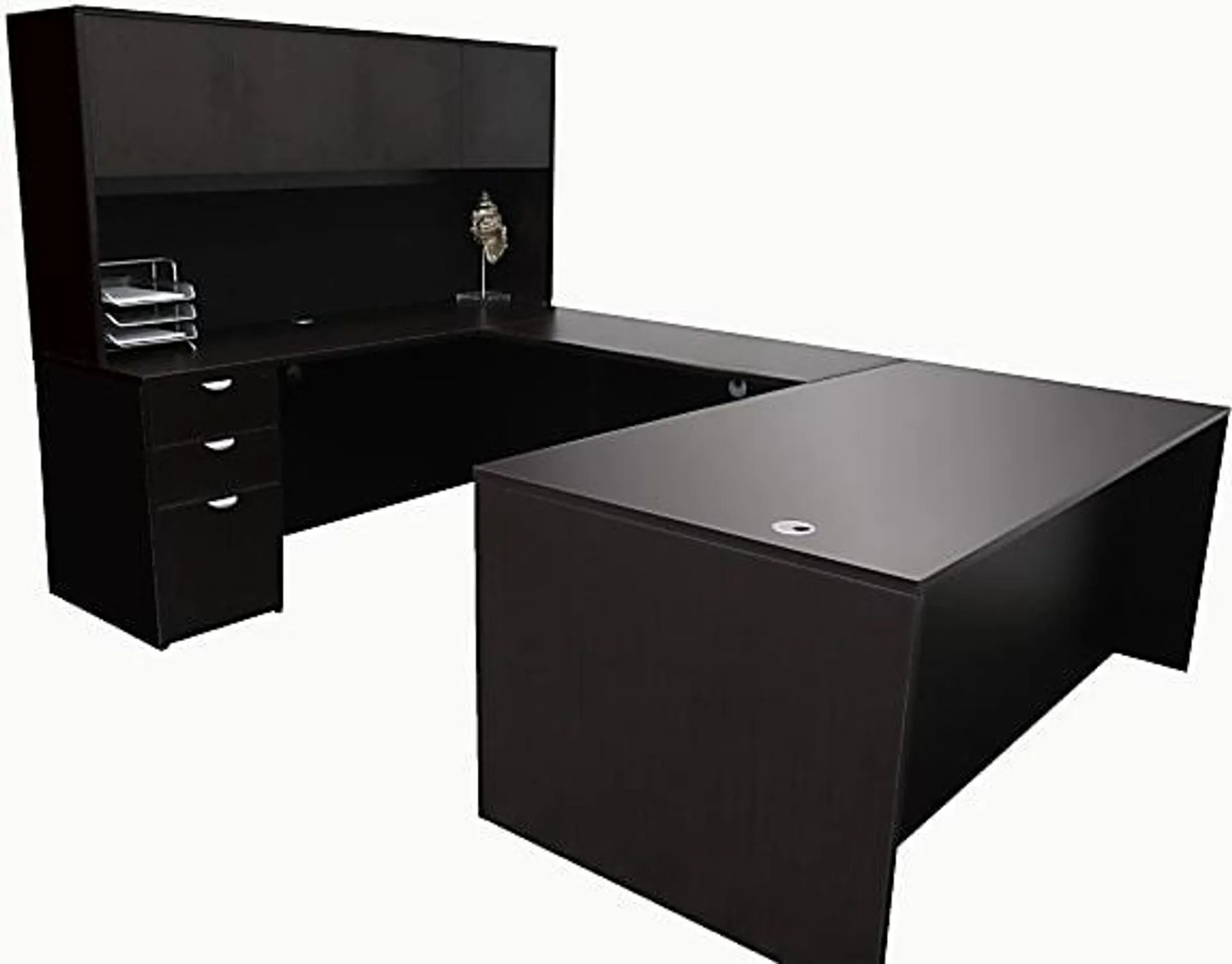 Boss Office Products Holland Series Executive U-Shape Desk With File Storage, Pedestal And Hutch, Mocha