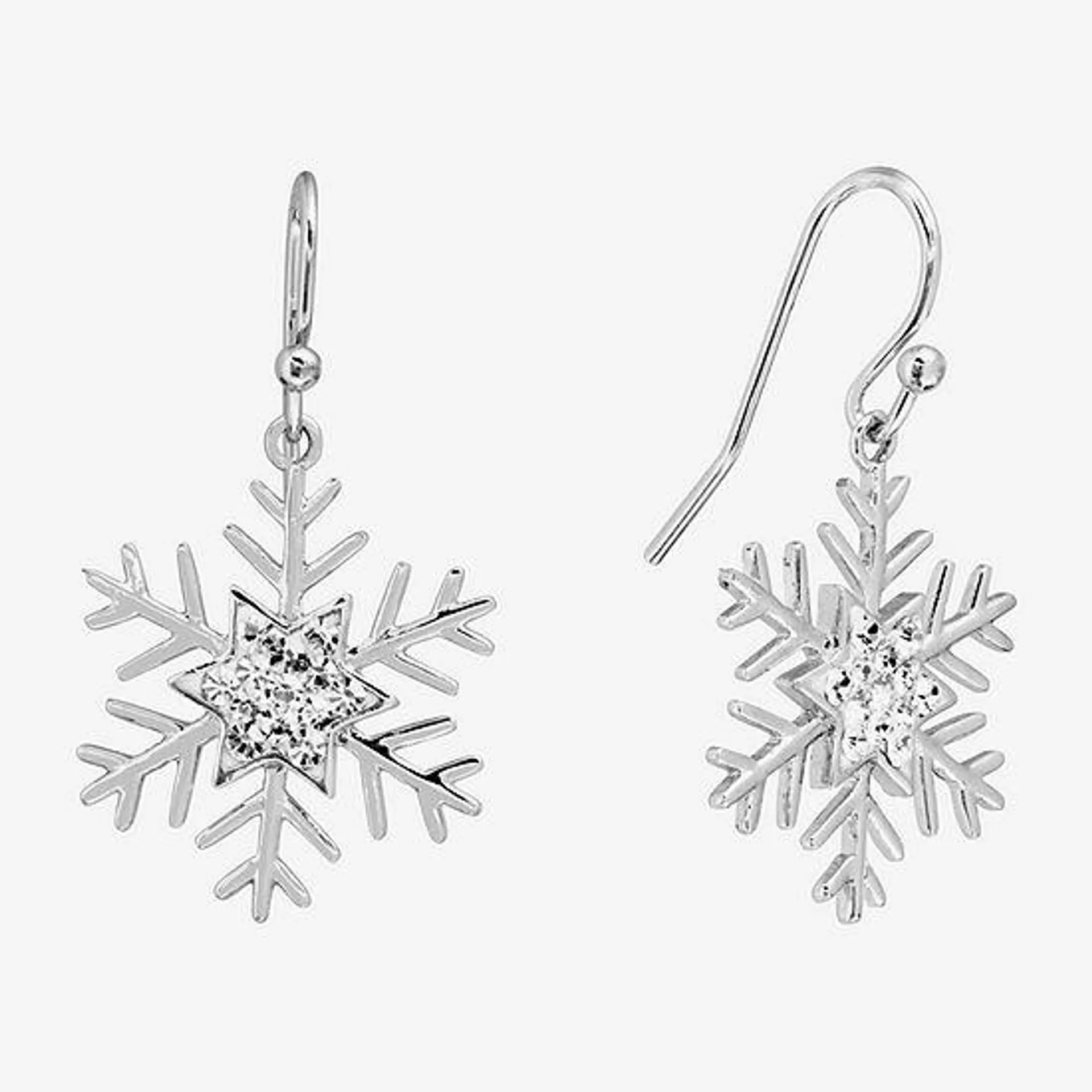 Sparkle Allure Crystal Pure Silver Over Brass Snowflake Drop Earrings