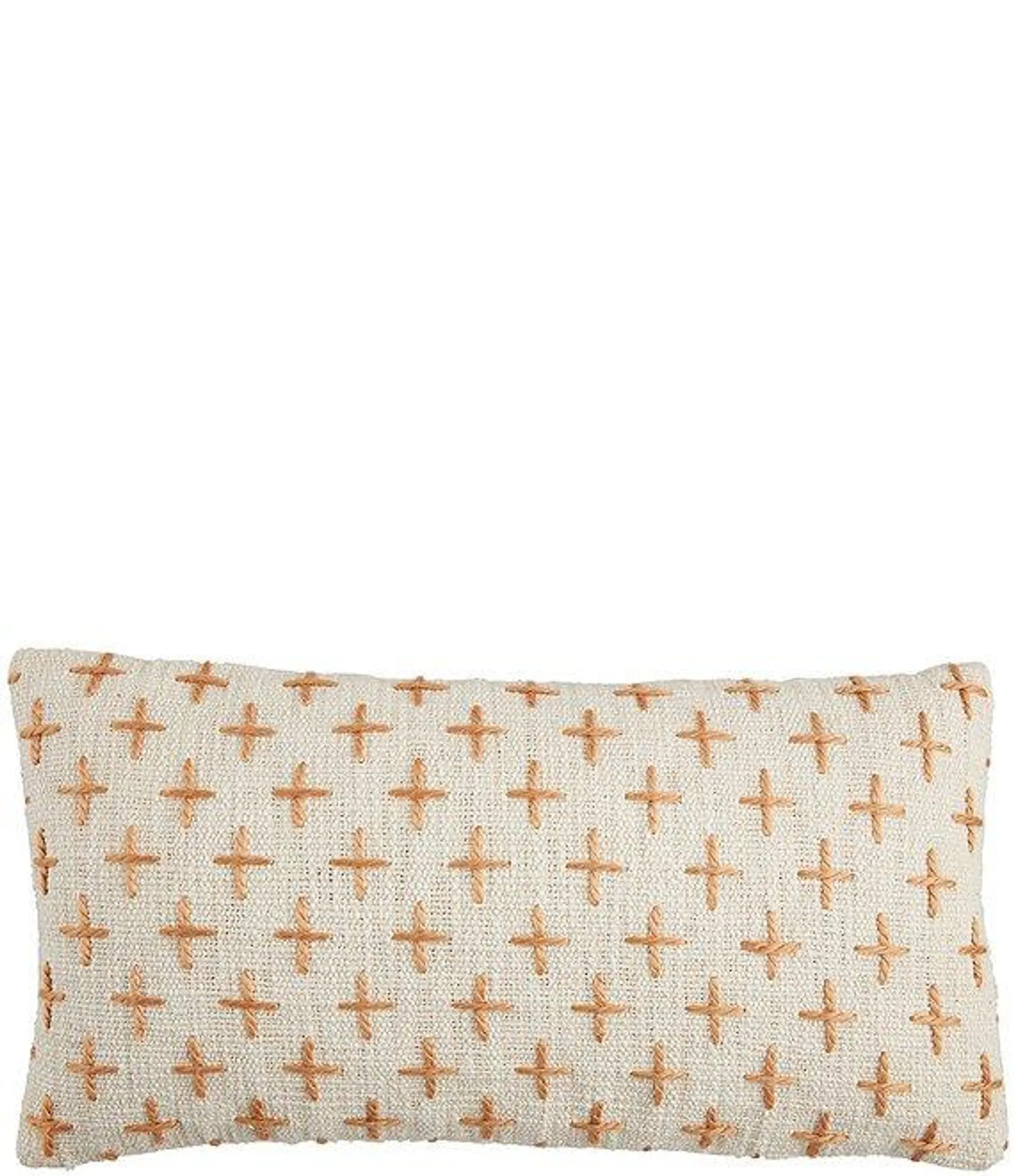 Terracotta Embroidered Cross Patterned Lumbar Pillow