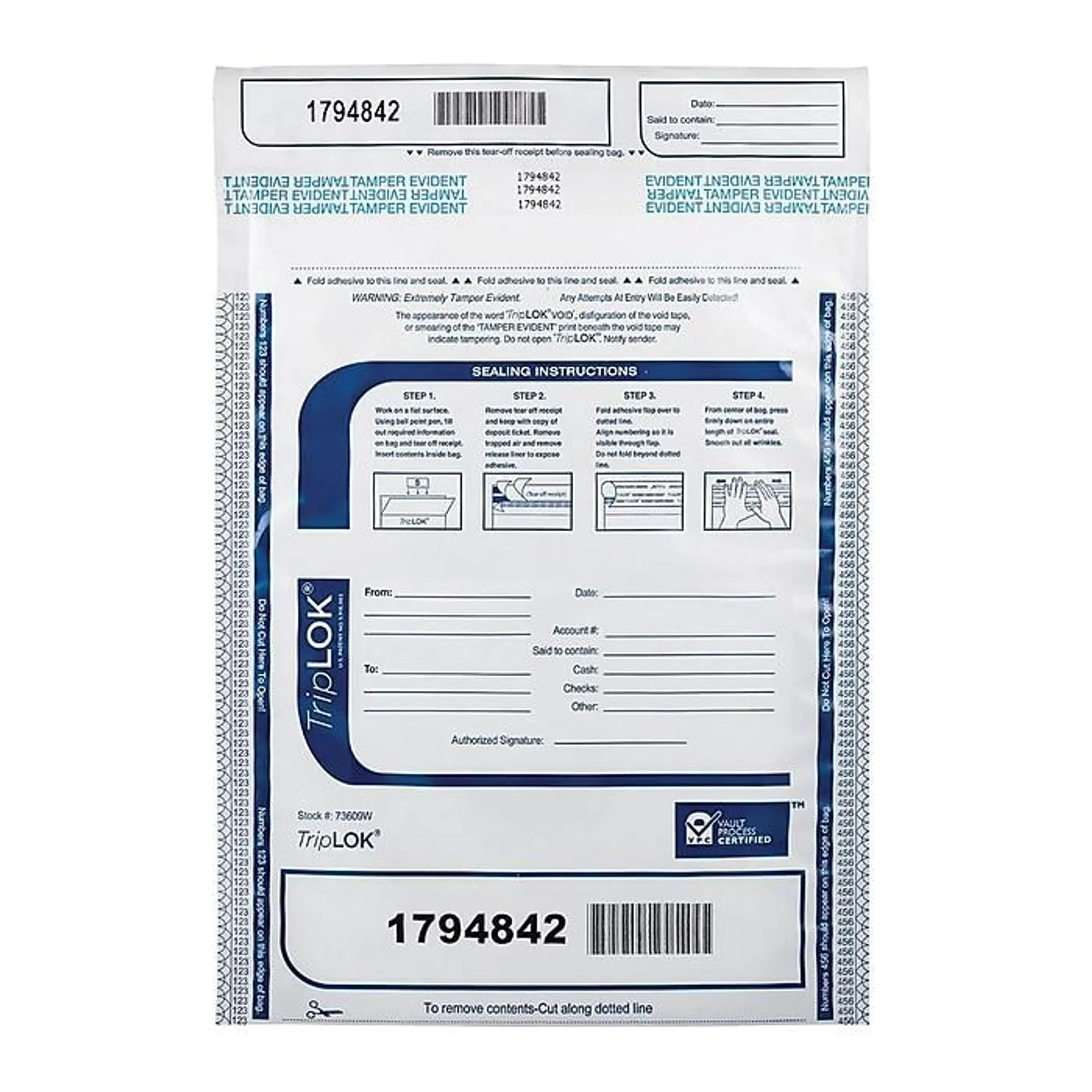 TripLOK 9" x 12" Tamper-Evident Bags,