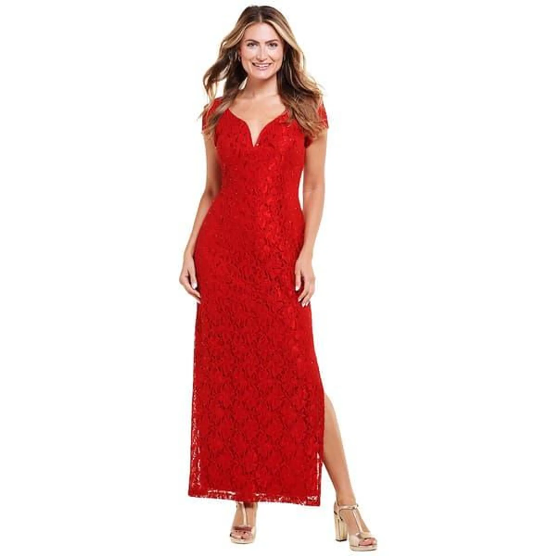 Womens Connected Apparel Sweetheart Neck Sequin Lace Maxi Dress