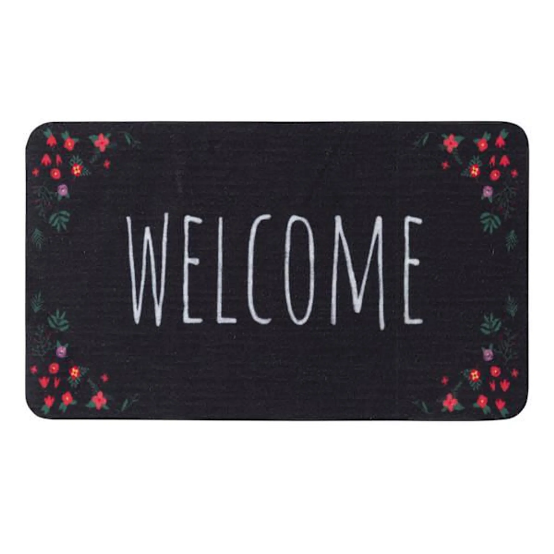 Welcome Floral Black Echo Doormat, 17x27