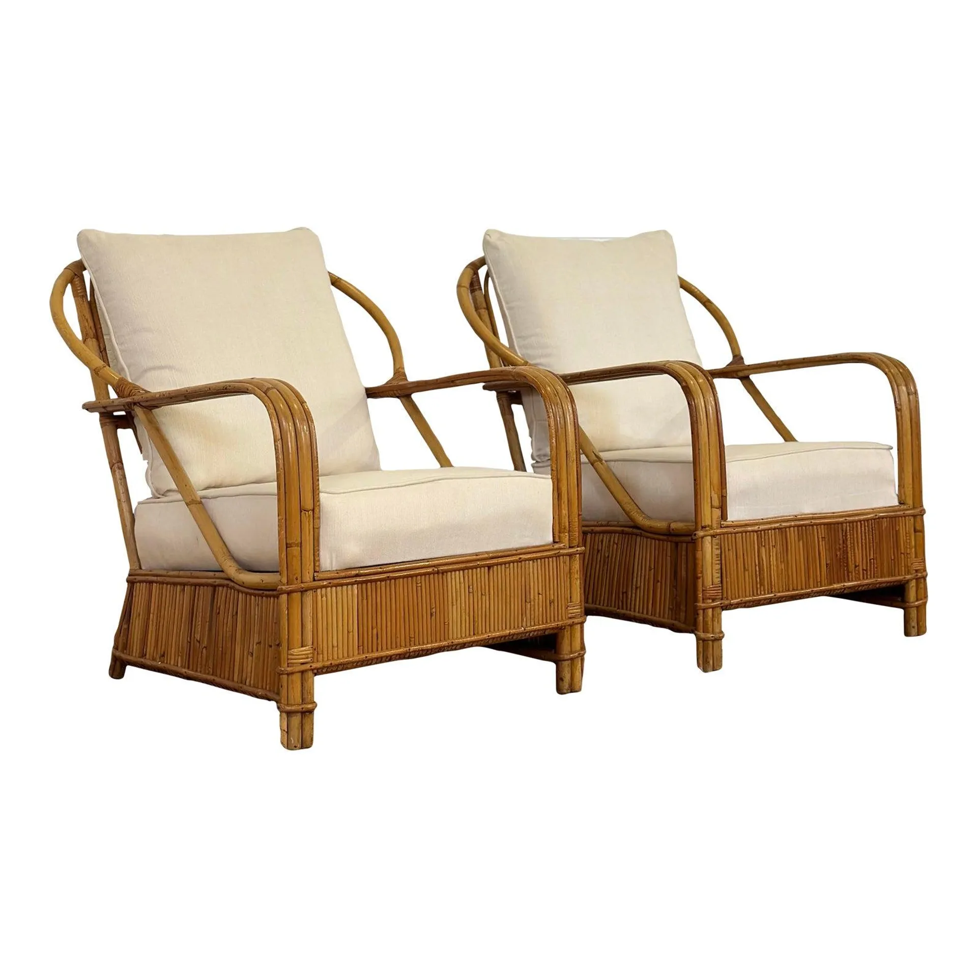 1960s Franco Albini Style Rattan Sculptural Lounge Chairs - a Pair