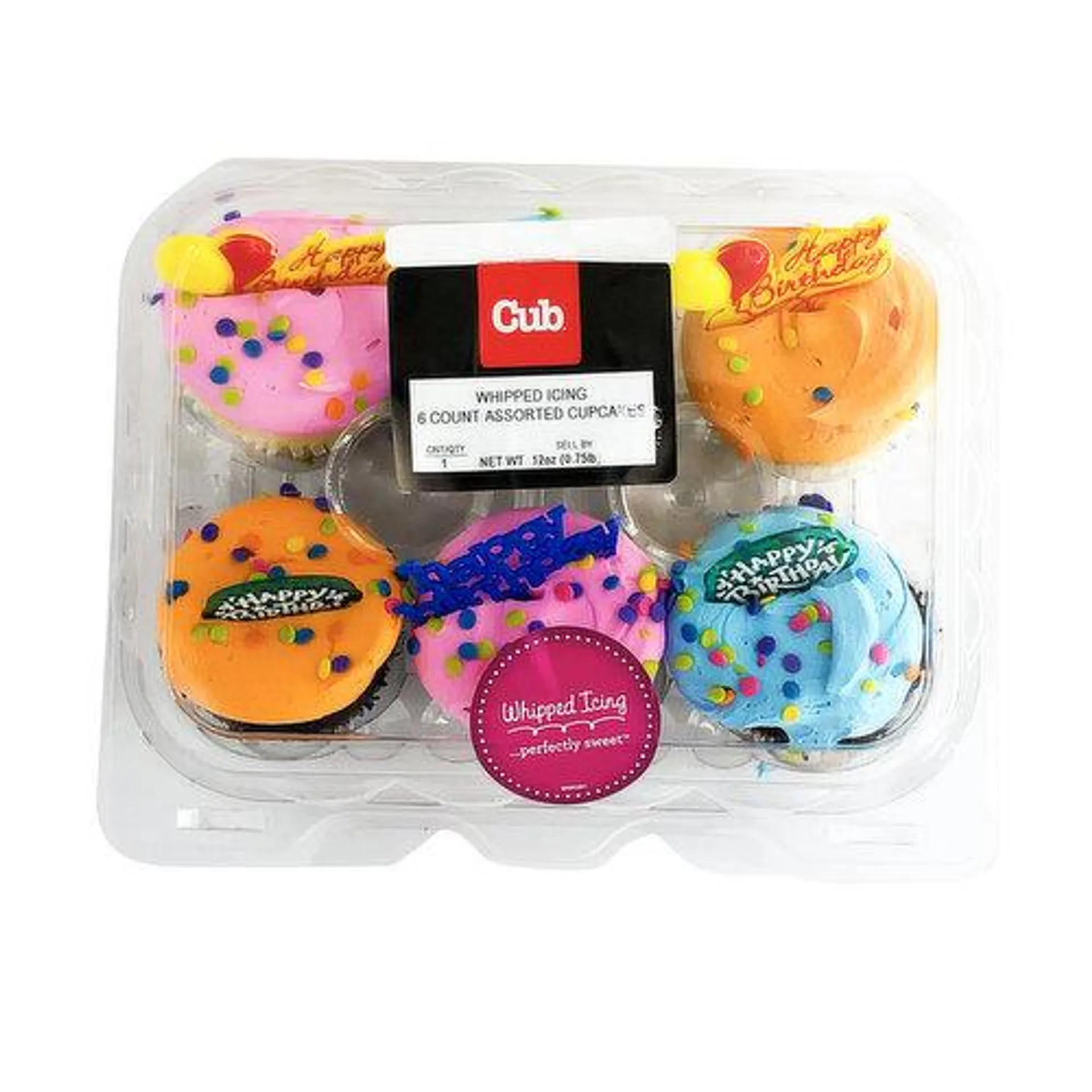 Cub Bakery Assorted Cupcakes with Whipped Icing 6 Count, 1 Each