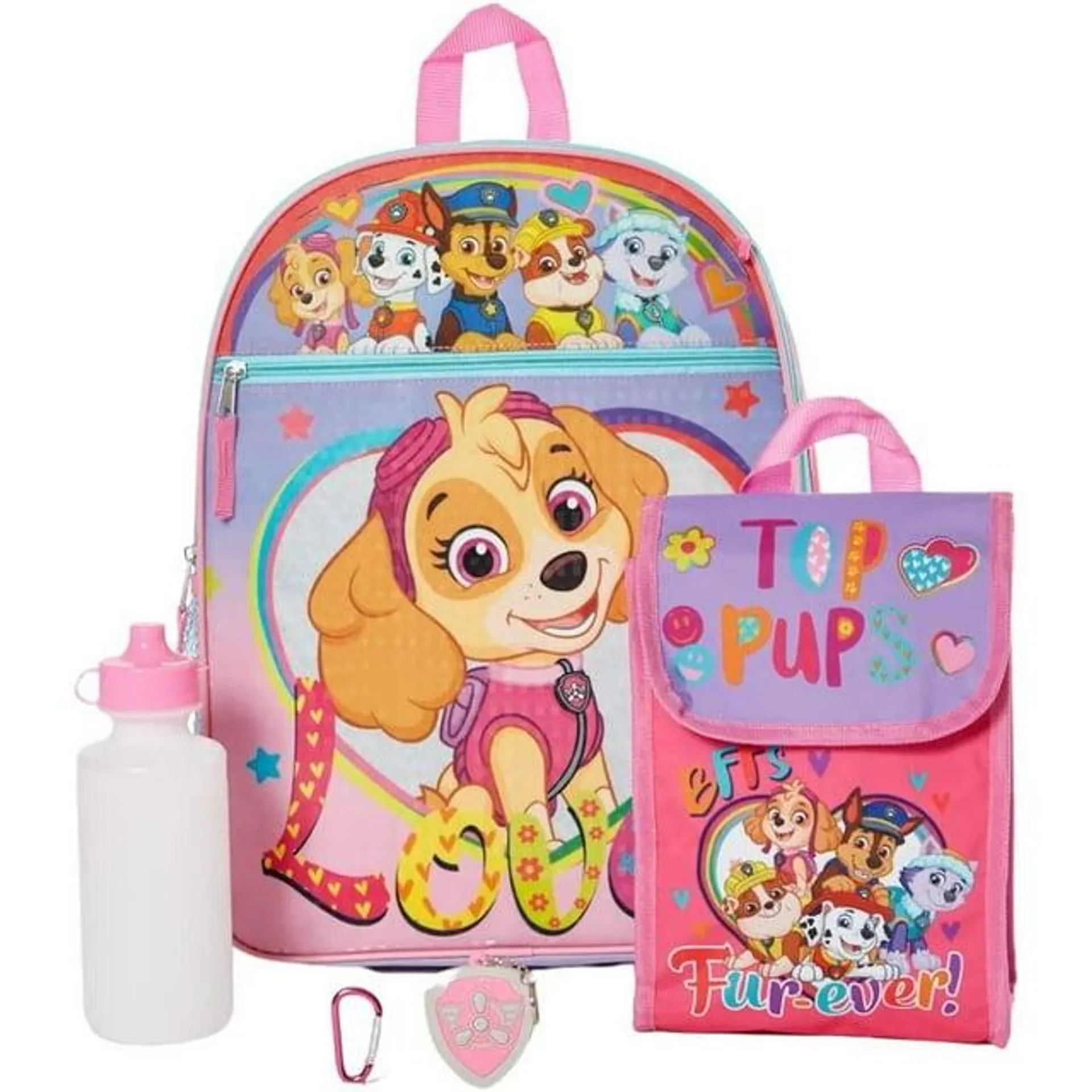 Paw Patrol Girls Backpack with Lunch Bag and Water Bottle 5 Piece Set 16 inch