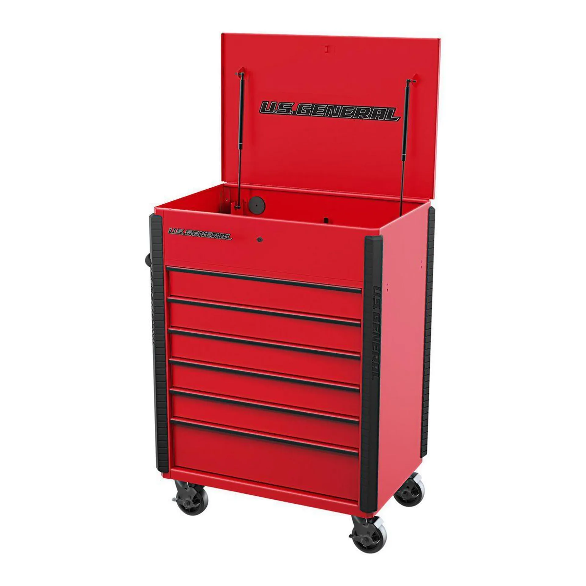U.S. GENERAL 34 in. x 23 in., 6-Drawer, Full-Bank Service Cart, Red