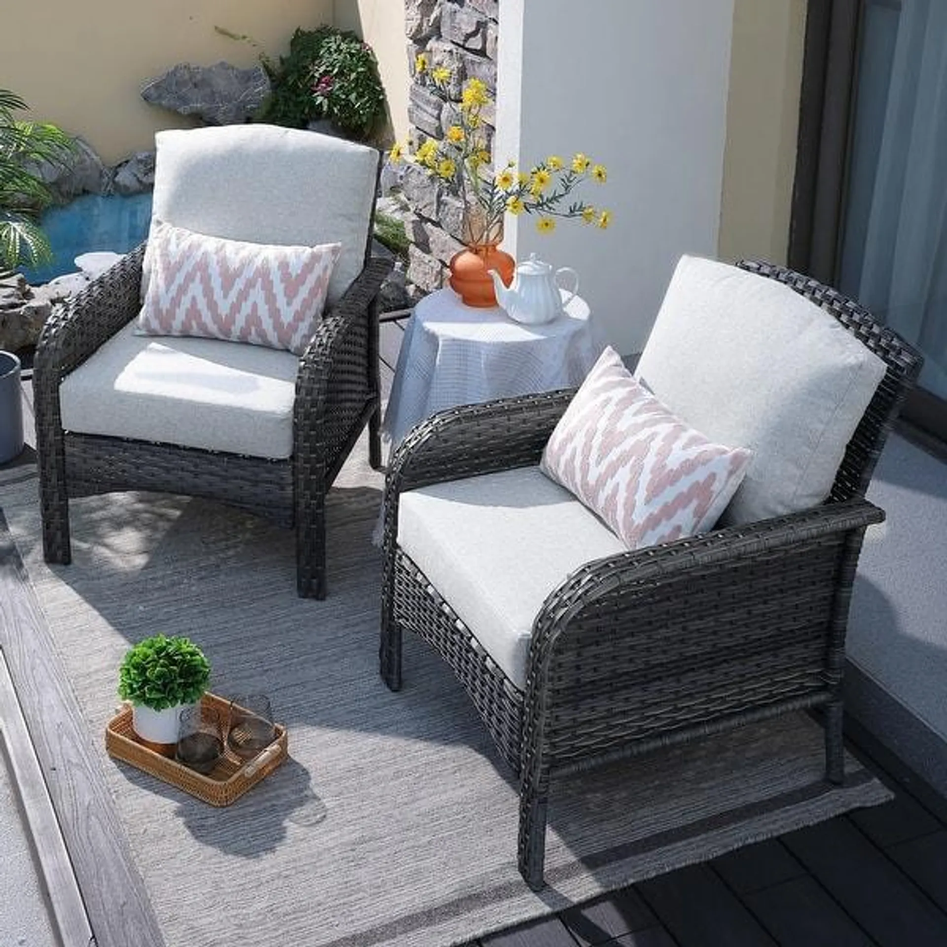 HOOOWOOO Outdoor 2-piece Patio Furniture Wicker Chair Set