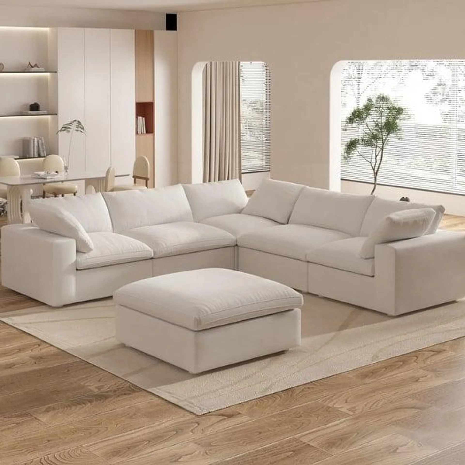 Large Down Filled Corner Sectional Sofa Couch with Ottoman for Living Room Set