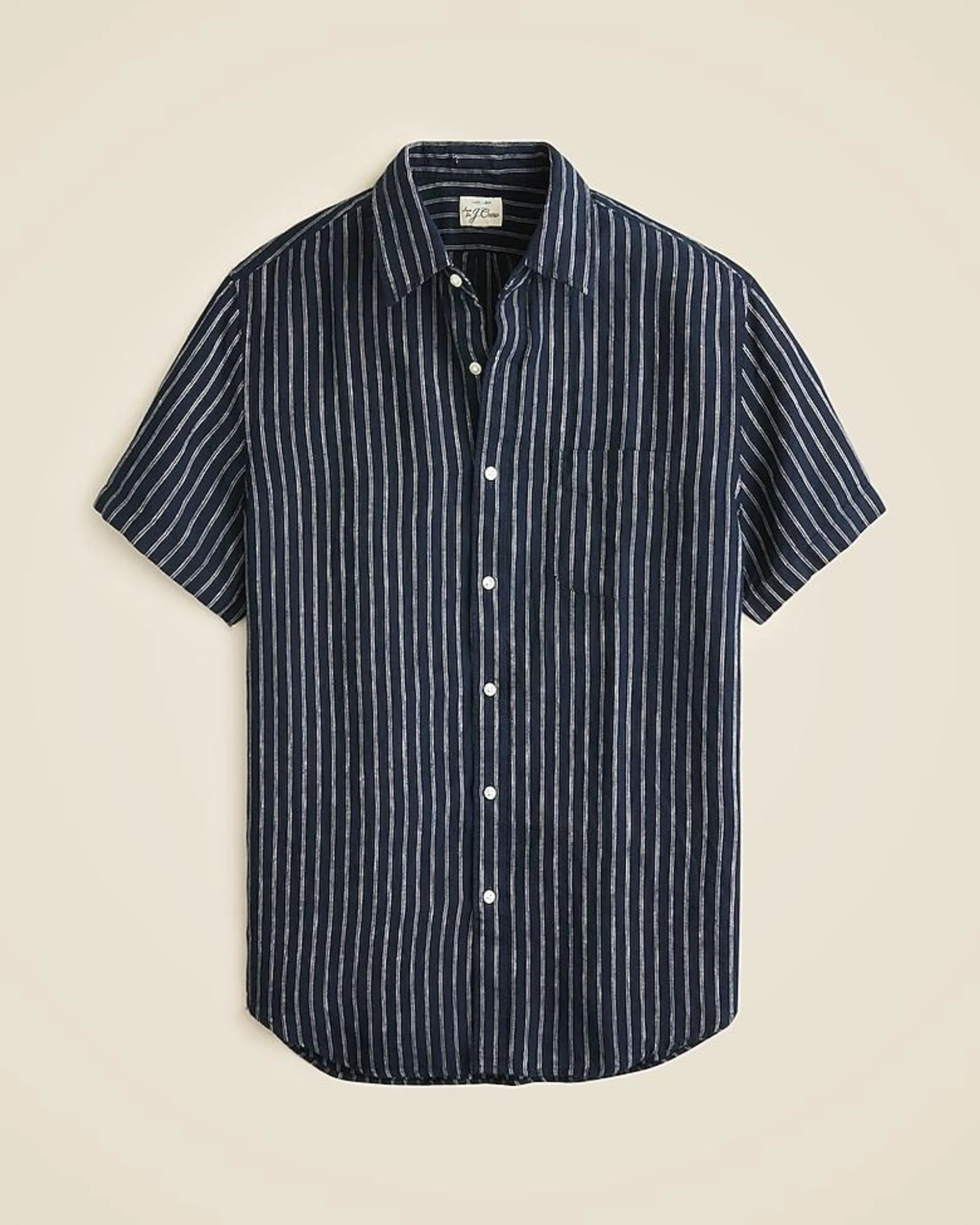 Short-sleeve linen point-collar shirt