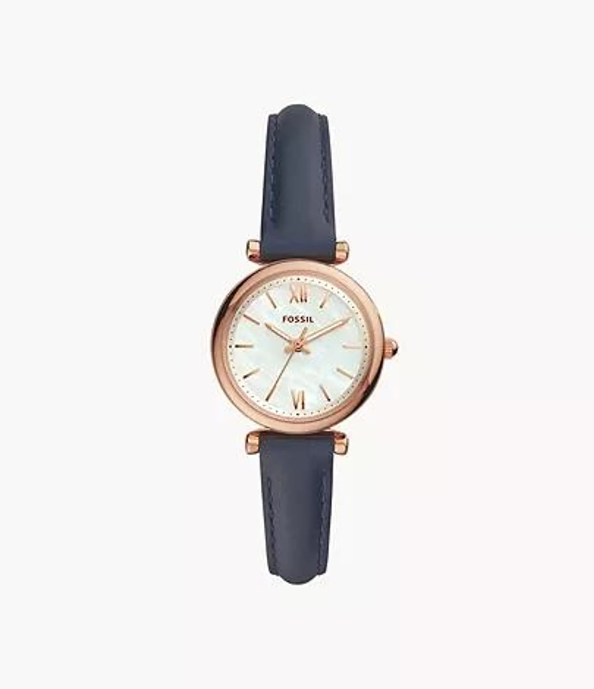 Carlie Mini Three-Hand Navy Leather Watch