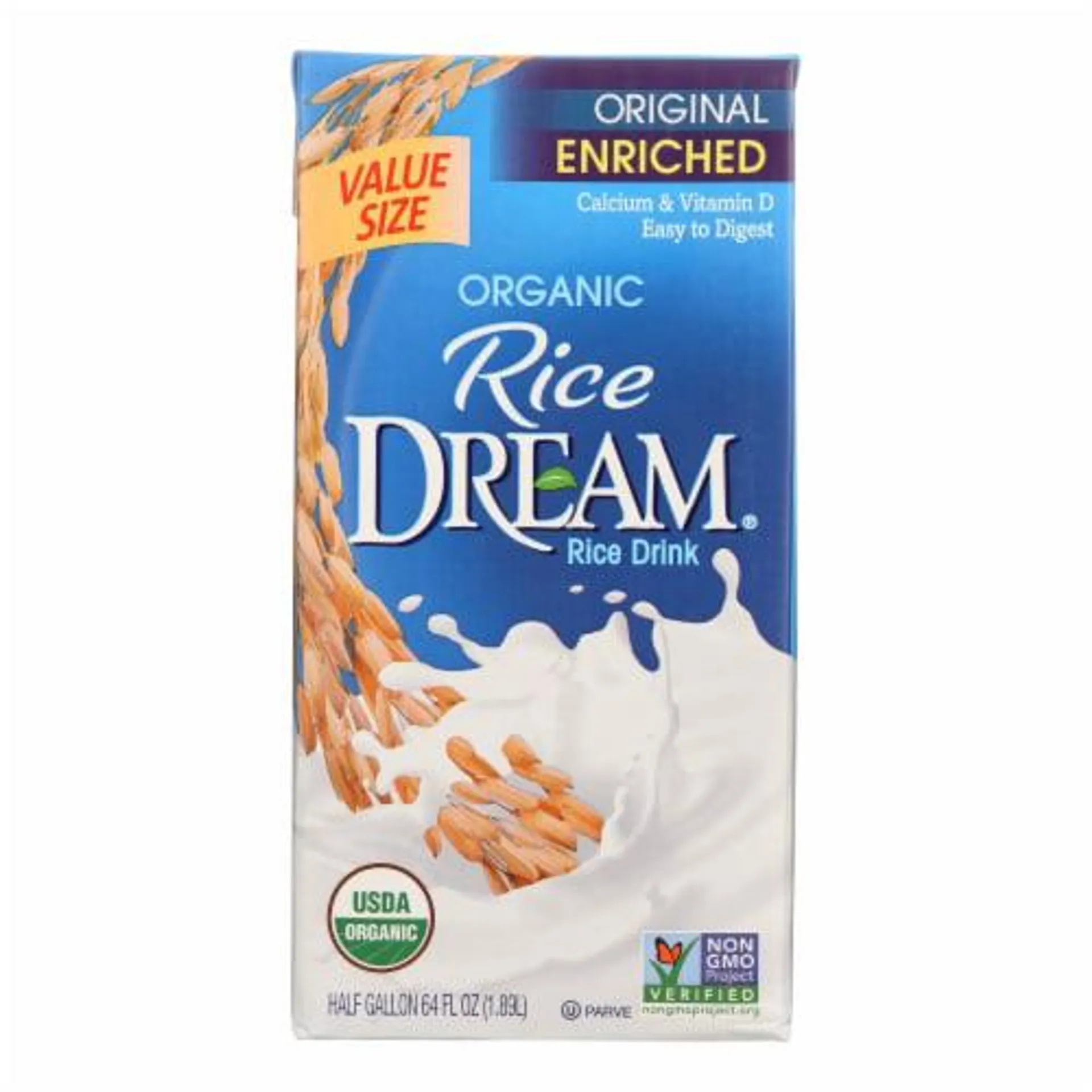 Rice Dream Original Rice Drink - Enriched Organic - Case of 8 - 64 Fl oz.