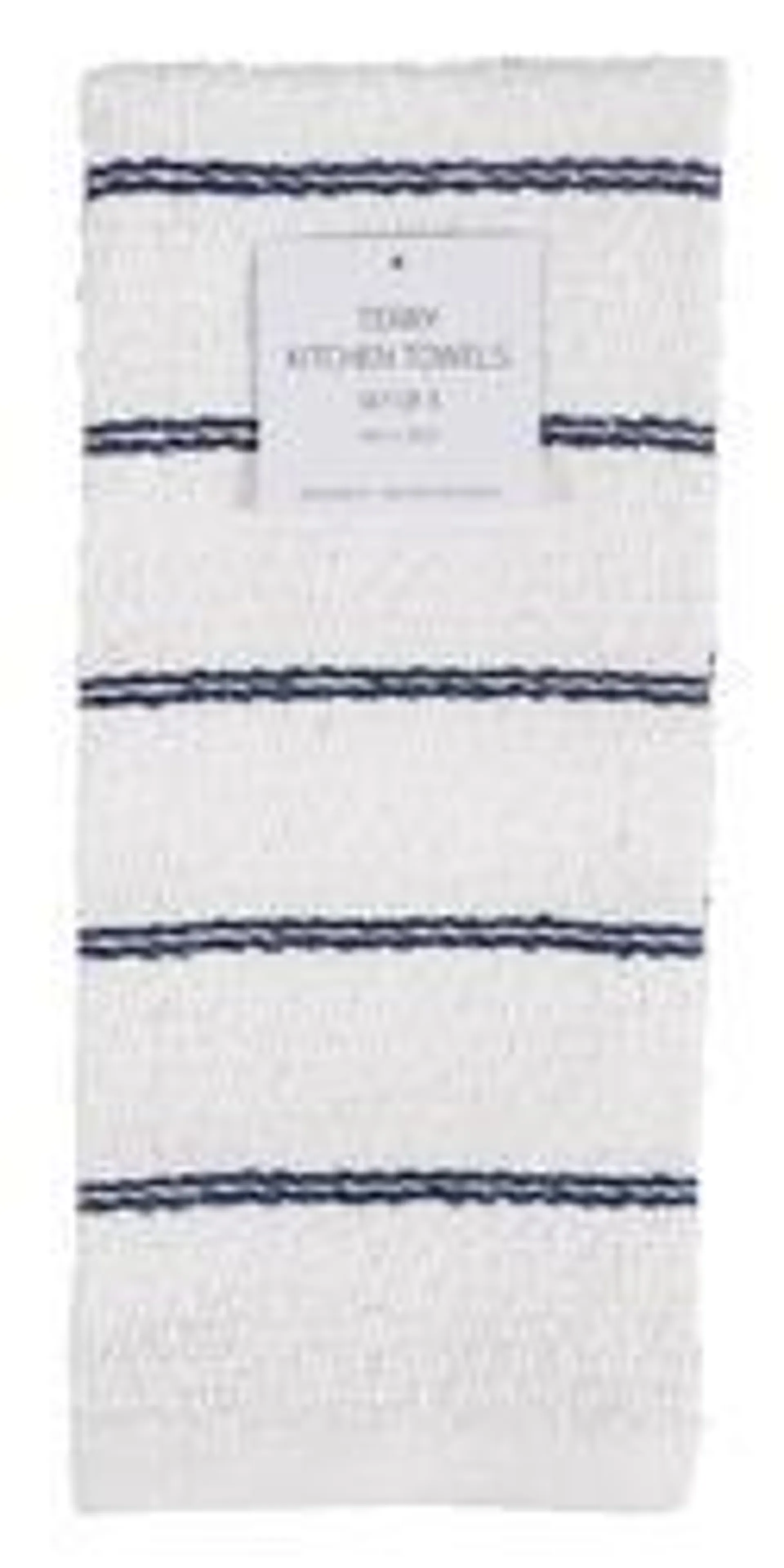 Set of 3 Striped Terry Kitchen Towels - Blue