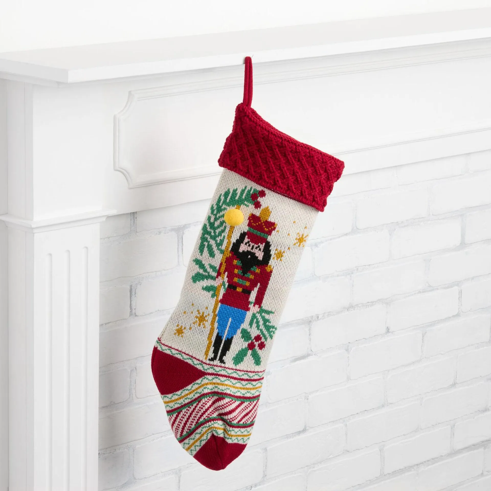 Multicolor Knit Nutcracker Christmas Stocking