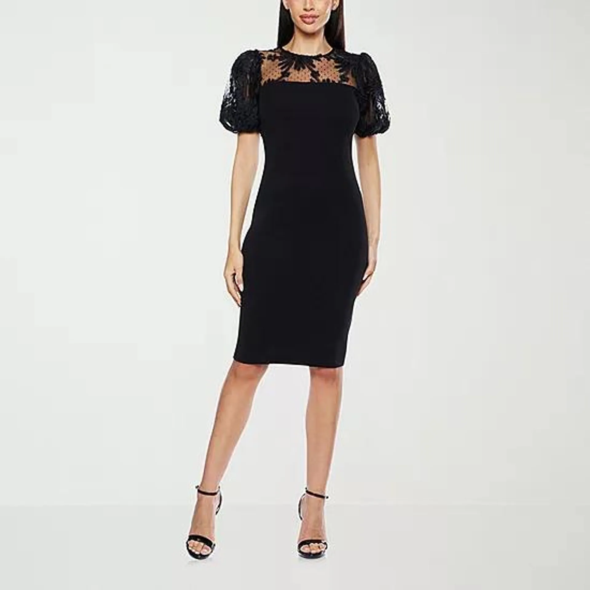 new! Premier Amour Womens Short Sleeve Applique Sheath Dress