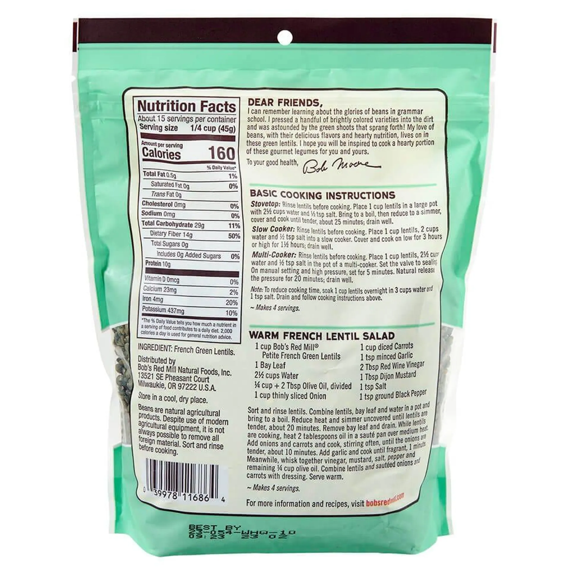 Bob’s Red Mill Green Lentils, 24 oz