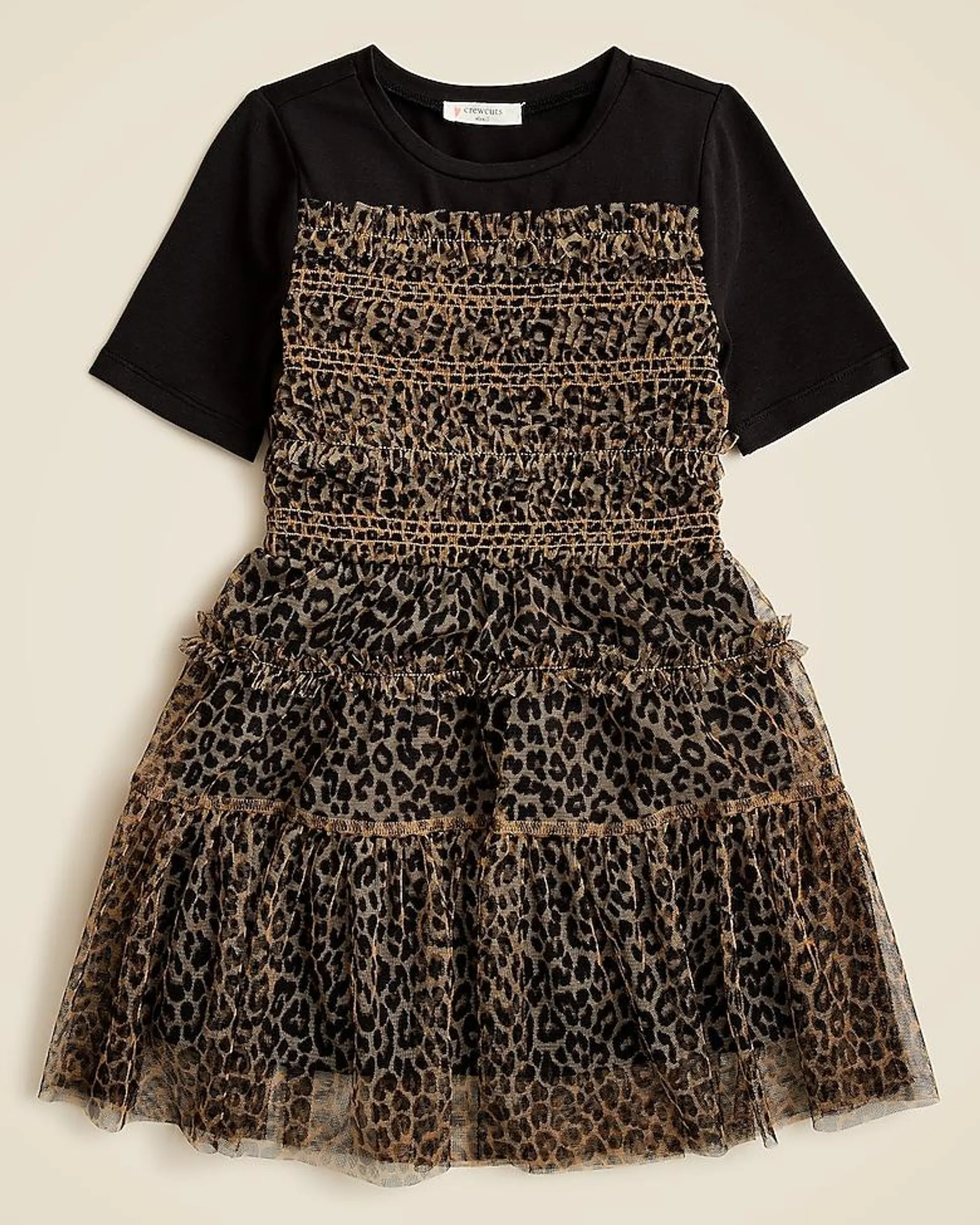 Girls' tiered tulle T-shirt dress in leopard