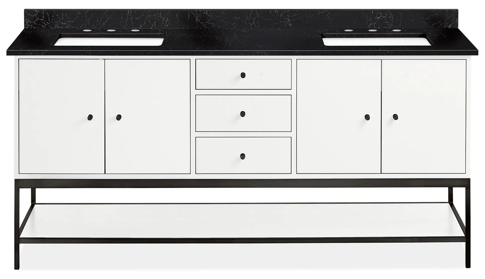 Linear 72w DBL Vanity w/Shelf L&R Overhang in White w/3Hole Mammoth Cave Top