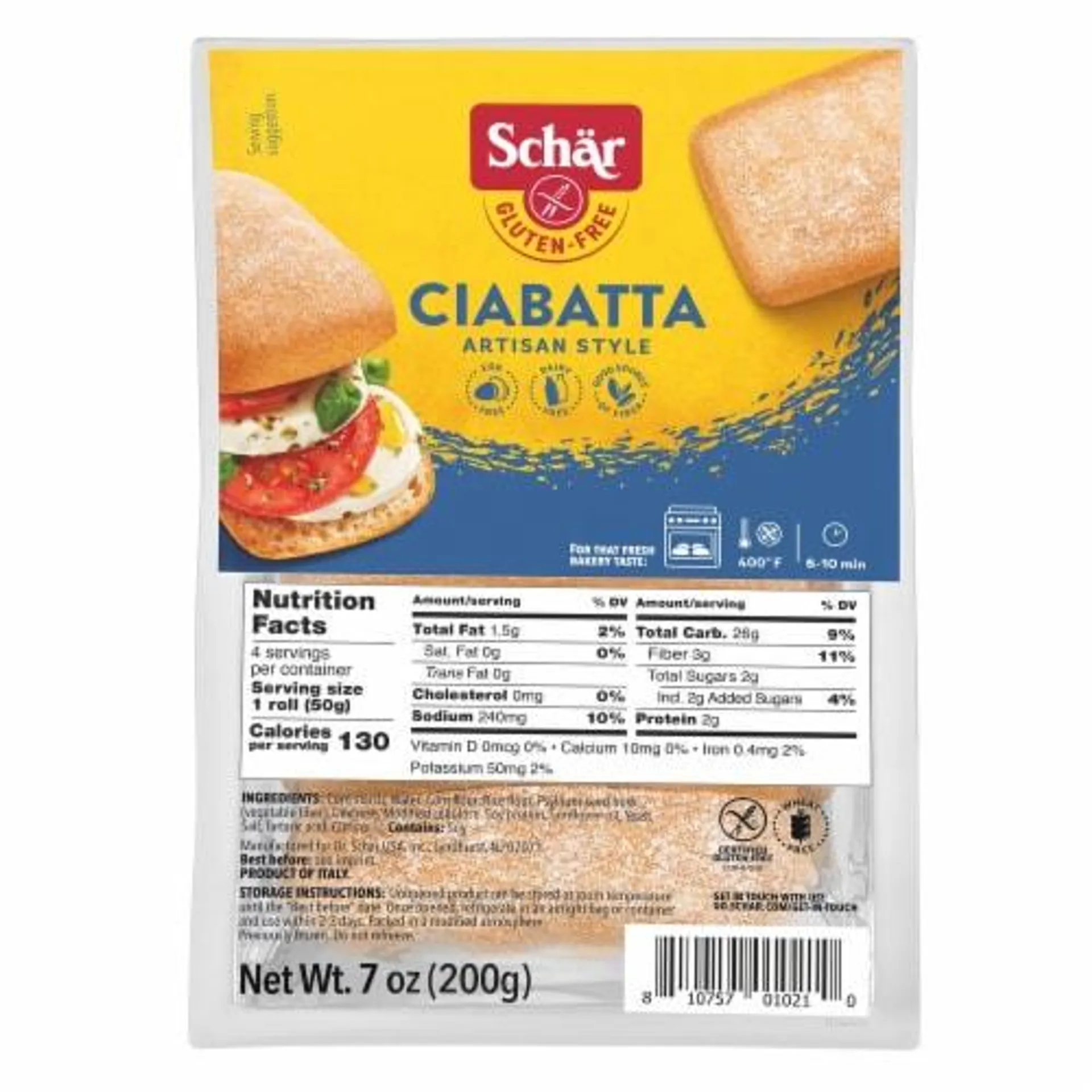 Schar Gluten Free Artisan Style Ciabatta Sandwich Rolls